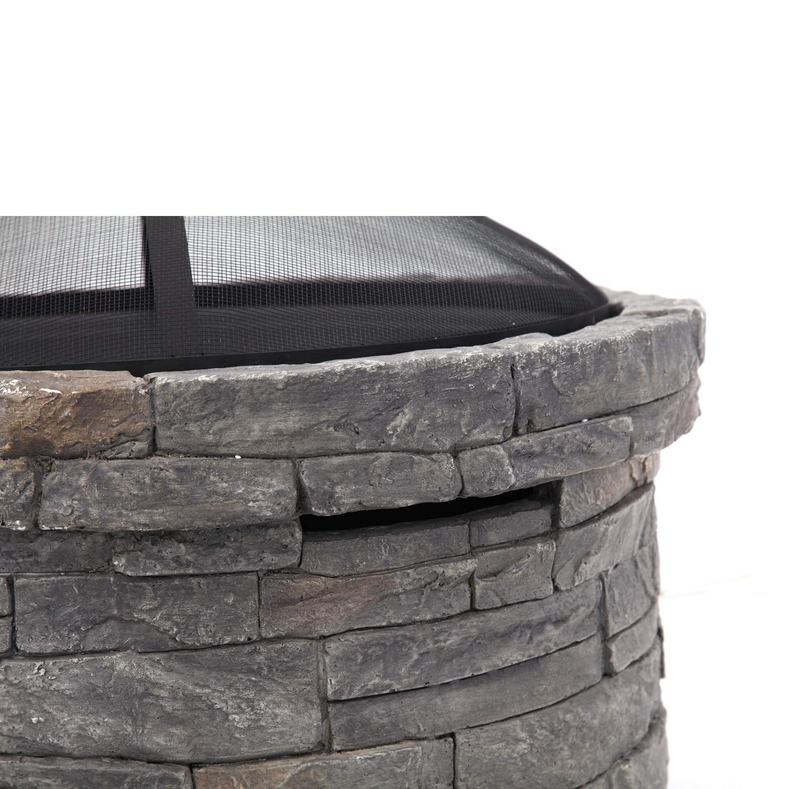 tepro Feuerstelle Gladstone Ø 67,5 cm – Outdoor Feuerstelle in eleganter Steinoptik mit Funkenschutz, Feuerrost & Schürhaken – dekorative Garten-Feuerschale mit feuerfester Stahlwanne
