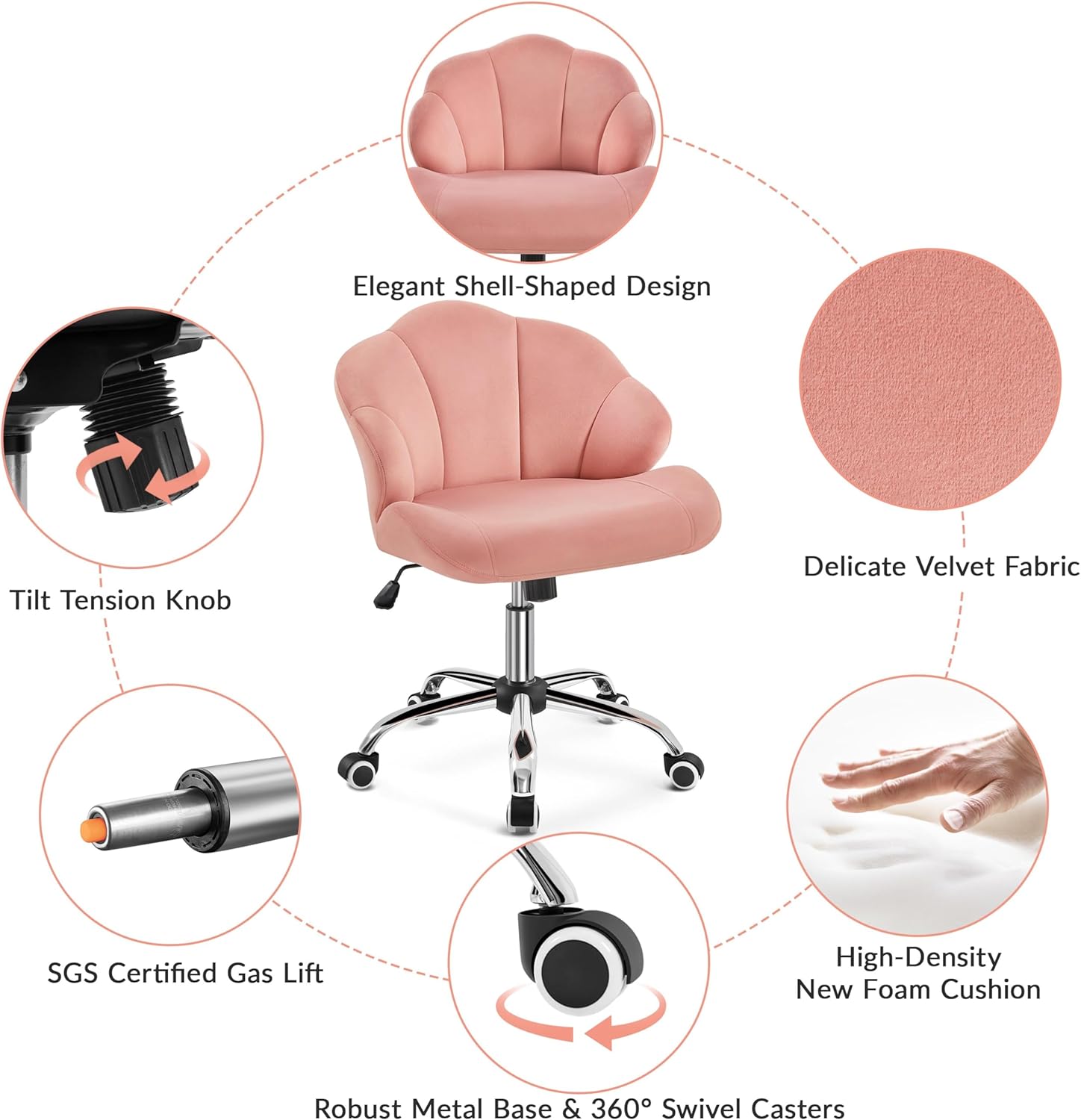 Key features of the Yaheetech Velvet Desk Chair