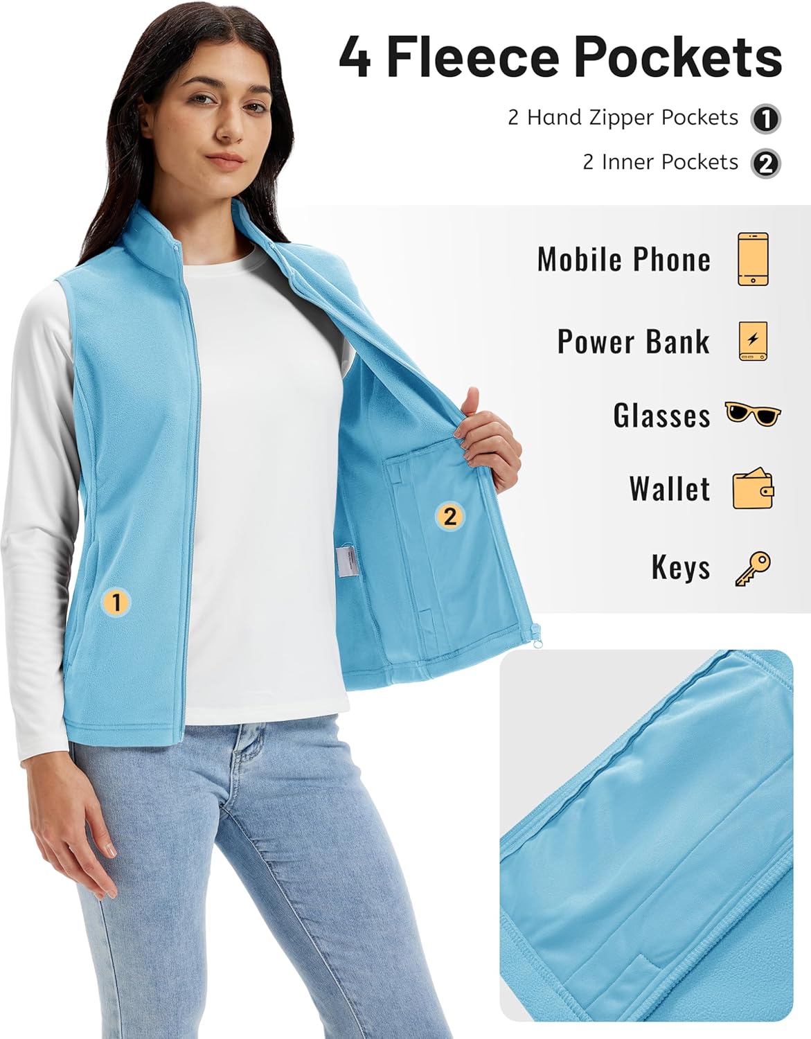 TACVASEN Women's Fleece Vest Lightweight Warm Vests Outerwear Sleeveless Zip Jacket Fall Winter Soft Vest with Pockets - Image 4