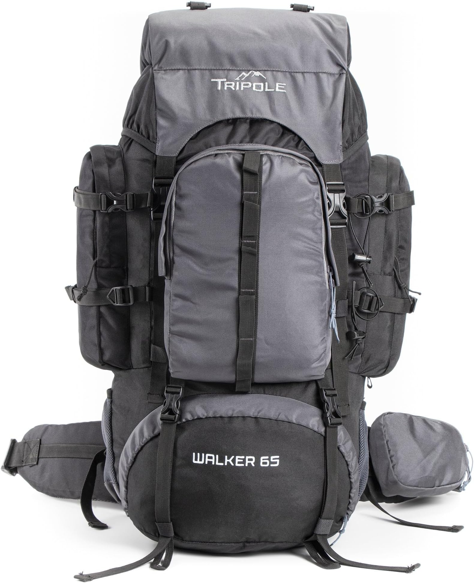 Tripole Walker 65 Litres Backpack | Internal Frame With Metal Rod | Rain Cover | Bottom Opening | Laptop Section, black, Backpack Backpacks