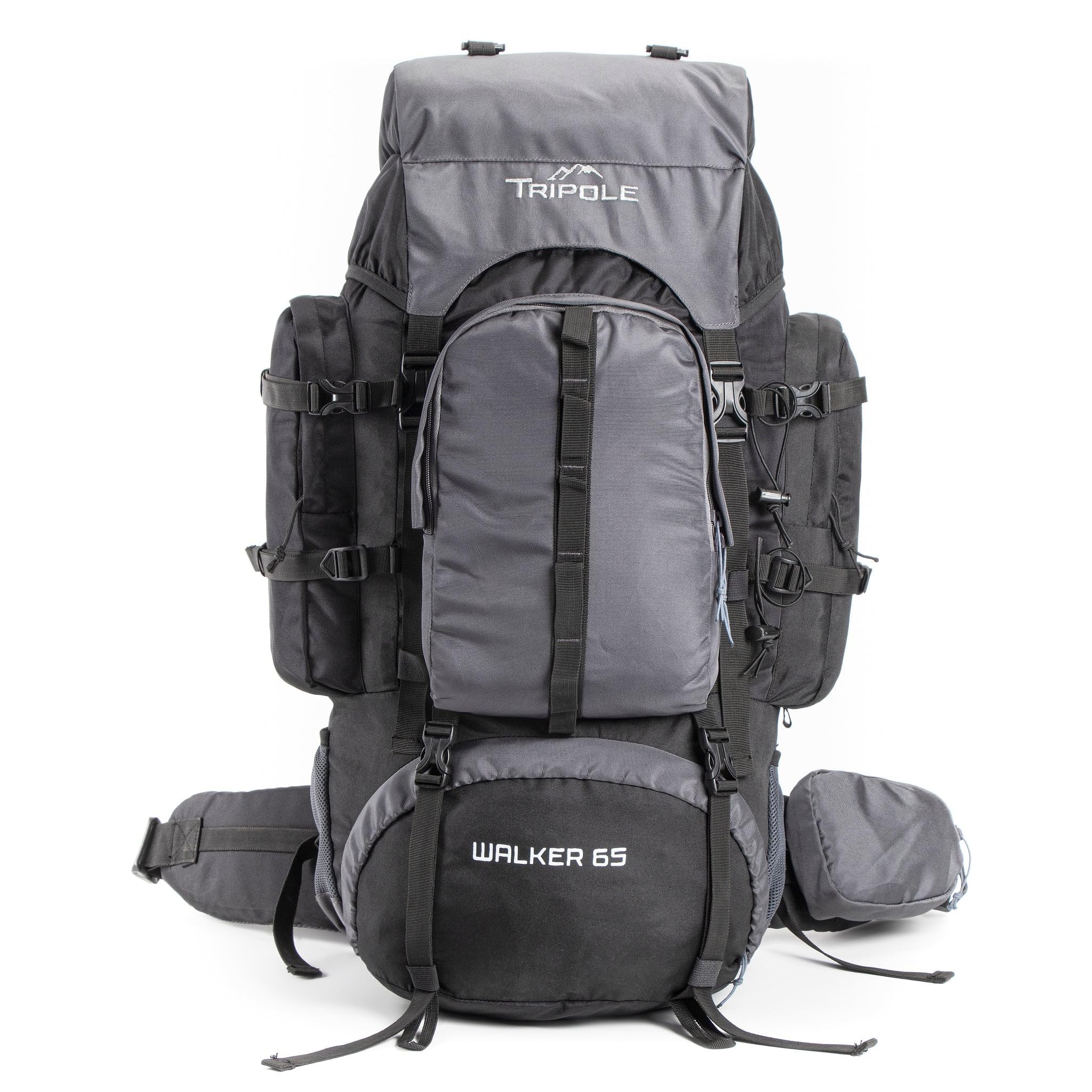 Tripole Walker 65 Litres Backpack | Internal Frame With Metal Rod | Rain Cover | Bottom Opening | Laptop Section, black, Backpack Backpacks