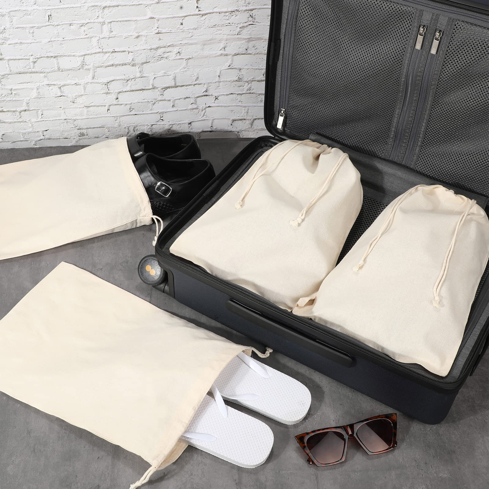 Hillban 50 bolsas de algodón transpirable con cordón para zapatos, bolsas de muselina lavables para almacenamiento de despensa, regalos, viajes, hogar, equipaje, accesorios, 10 x 15 pulgadas, beige