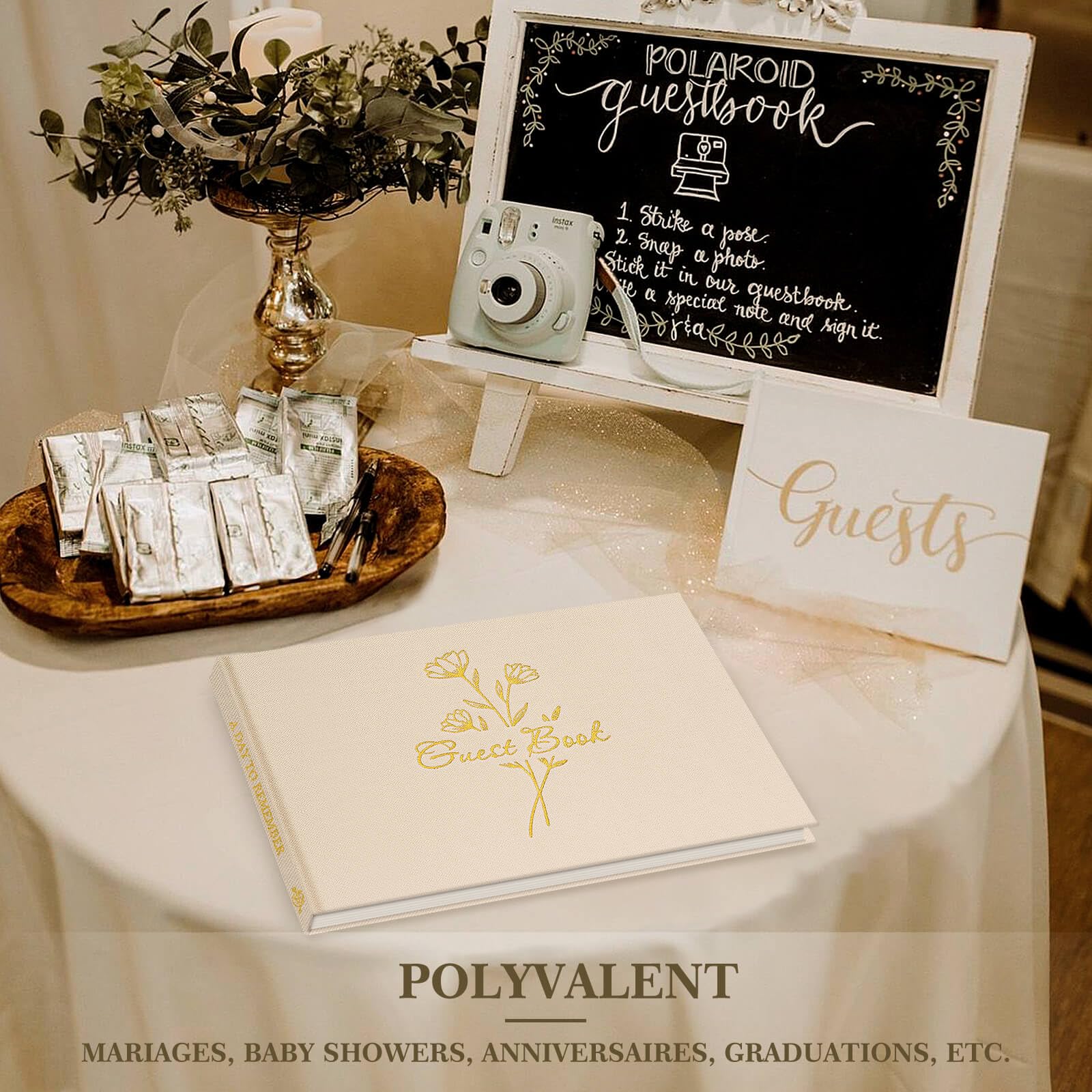 Livre d'or Mariage en Lin 108 Pages Vierges pour Anniversaire, EVJF, Noces, Baptêmes, Baby shower, Pacs (Bleu)