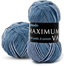 Mary Maxim Maximum Value Acrylic Yarn for Crocheting and Knitting, Soft Worsted Weight Blue Yarn 4, Ideal for Blankets, Sweaters, Hats, and Scarves, 8 oz Skein 474 Yds, Denim Ombre - 1 Skein