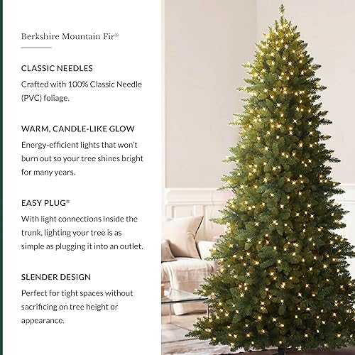 Miniatura 2 de Balsam Hill Abeto de montaña Berkshire preiluminado de 6.5 pies, árbol de Navidad artificial delgado con 500 luces LED transparentes, tecnología de
