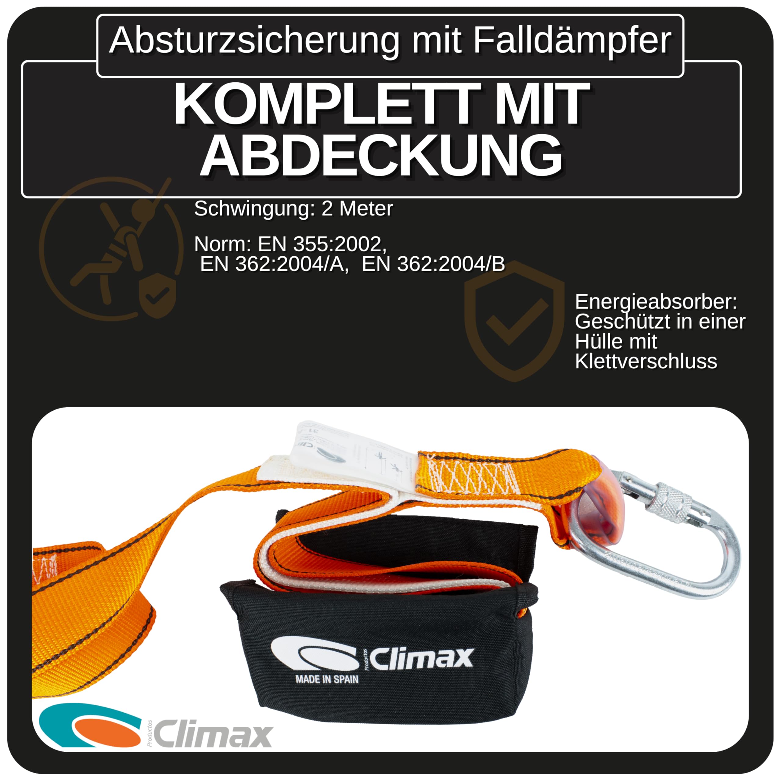 Climax Komplettes Absturzsicherungsset – Absturzgurt mit Fallline – Sicherheitsgurt 27C-Set – Sicherheitsgurt