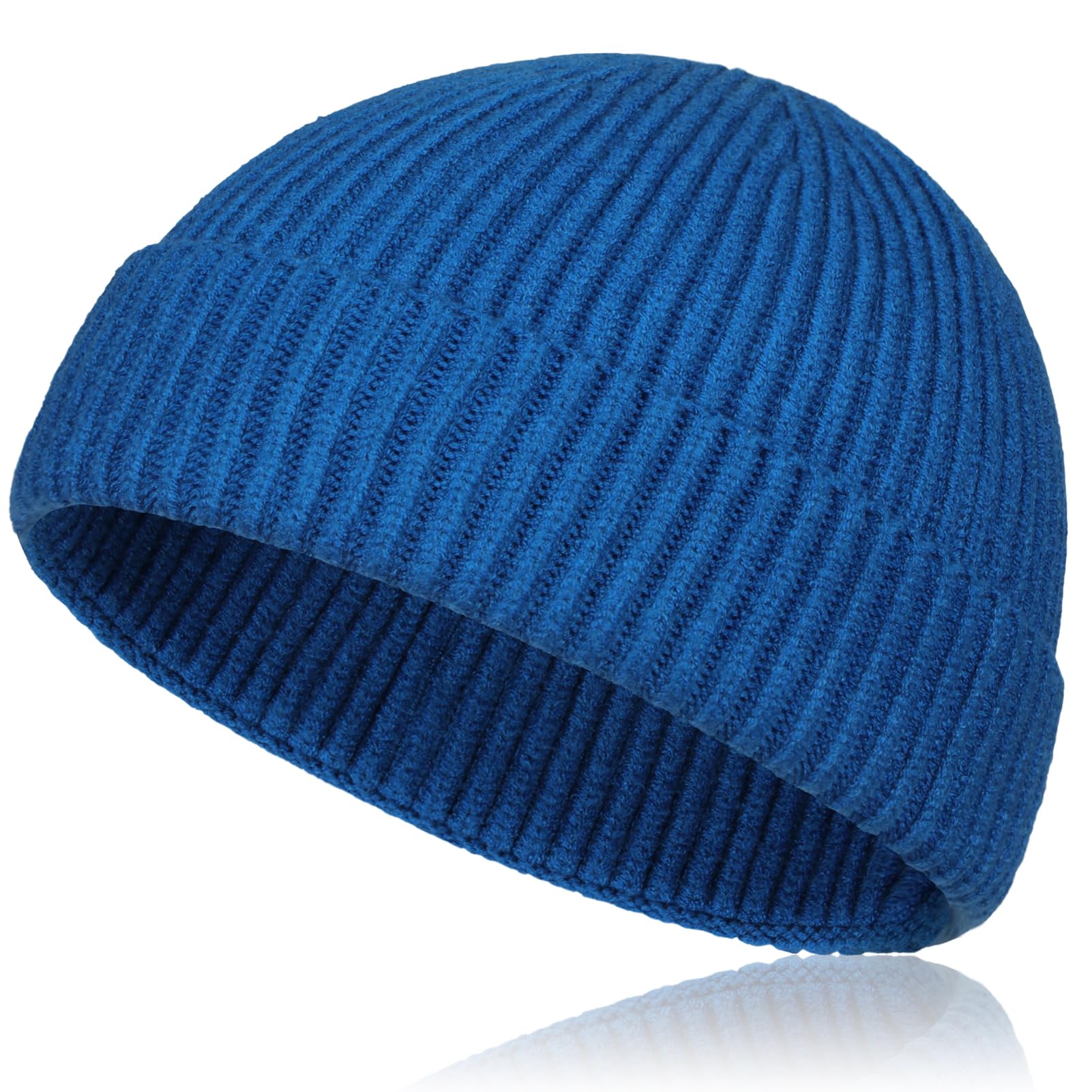 Samserot Men's Aaquamrine Wool Short Fisherman Beanie For Wo, Knit Cuff Trawler Beanie Caps Winter Warm Hats