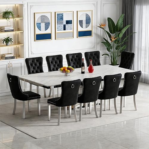 Miniatura 28 de SSLine Juego de mesas de comedor extensibles de 94.5 pulgadas para 6 personas, juego de mesa de comedor de 7 piezas, modernas mesas de cocina Blanco