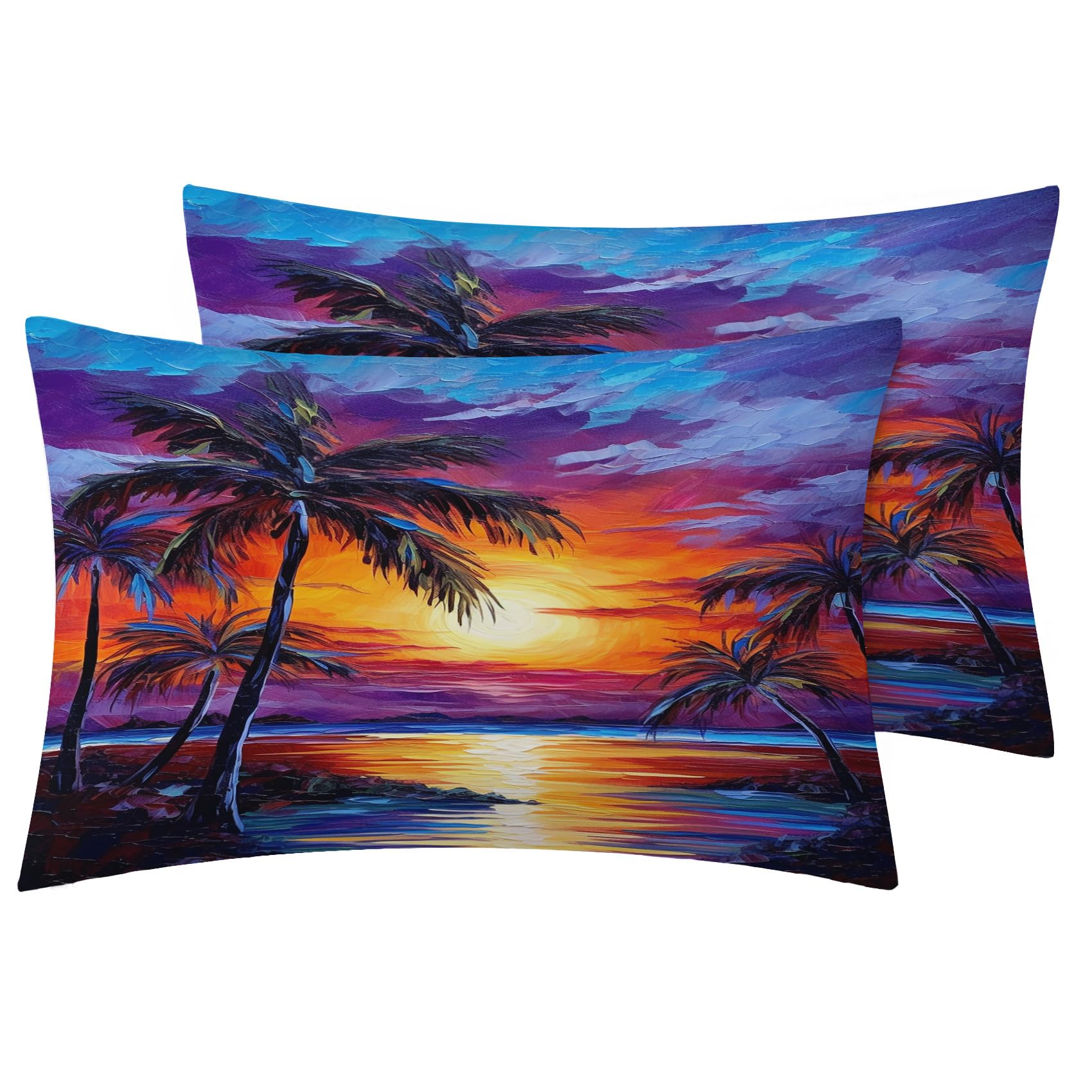 Palmen Bettwäsche 200x200 - Hawaii Sonnenuntergang Strand Motiv, Weiche und Angenehme Microfaser Bettbezug Set 3 Teilig, 2 Kissenbezug 80x80, mit Reißverschluss, Wendebettwäsche & Zimmer Deko