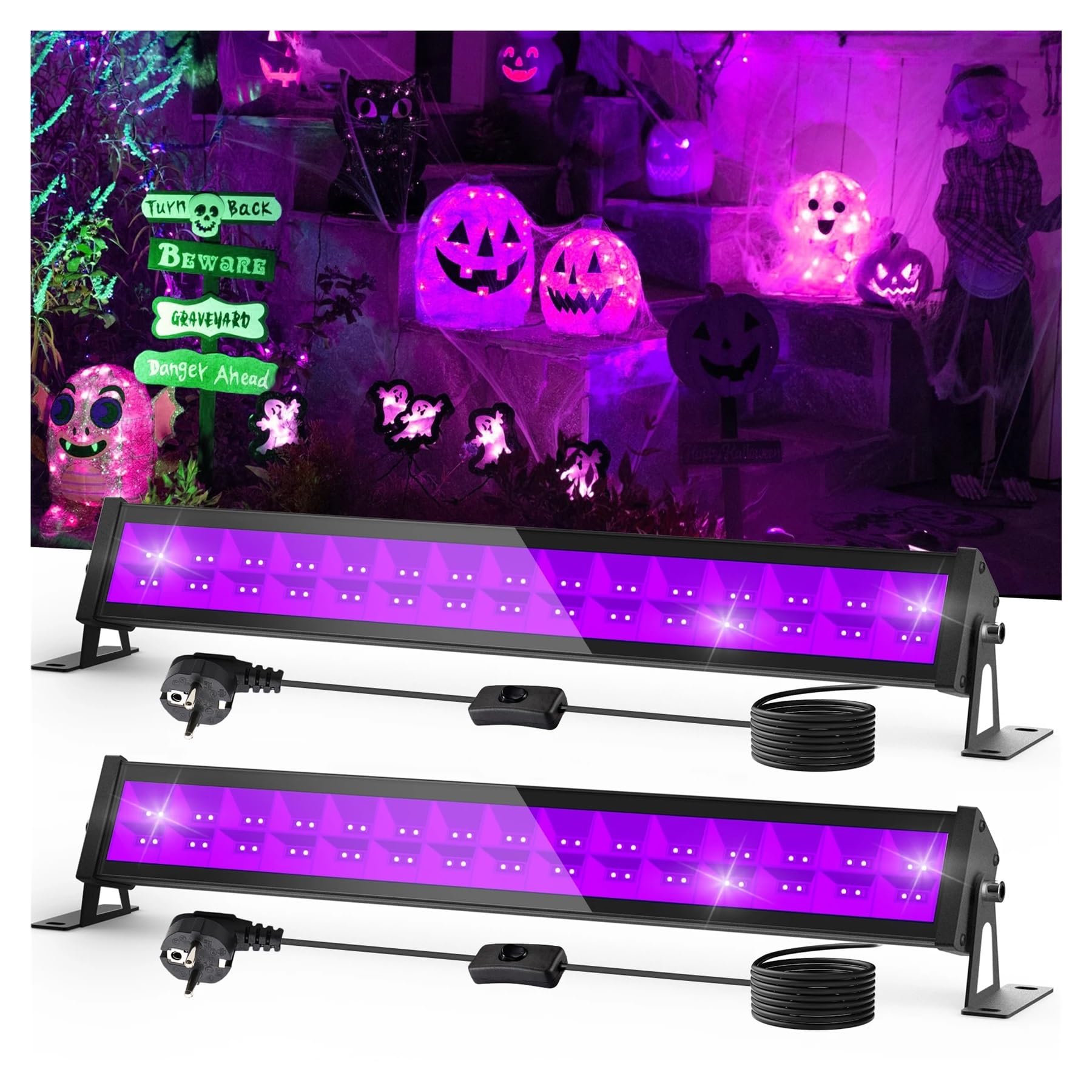 1/2 Projecteur LED UV 60 LED 400-405 nm, Lampe de scène ultraviolette, étanche, for discothèque et fêtes.(2pcs)