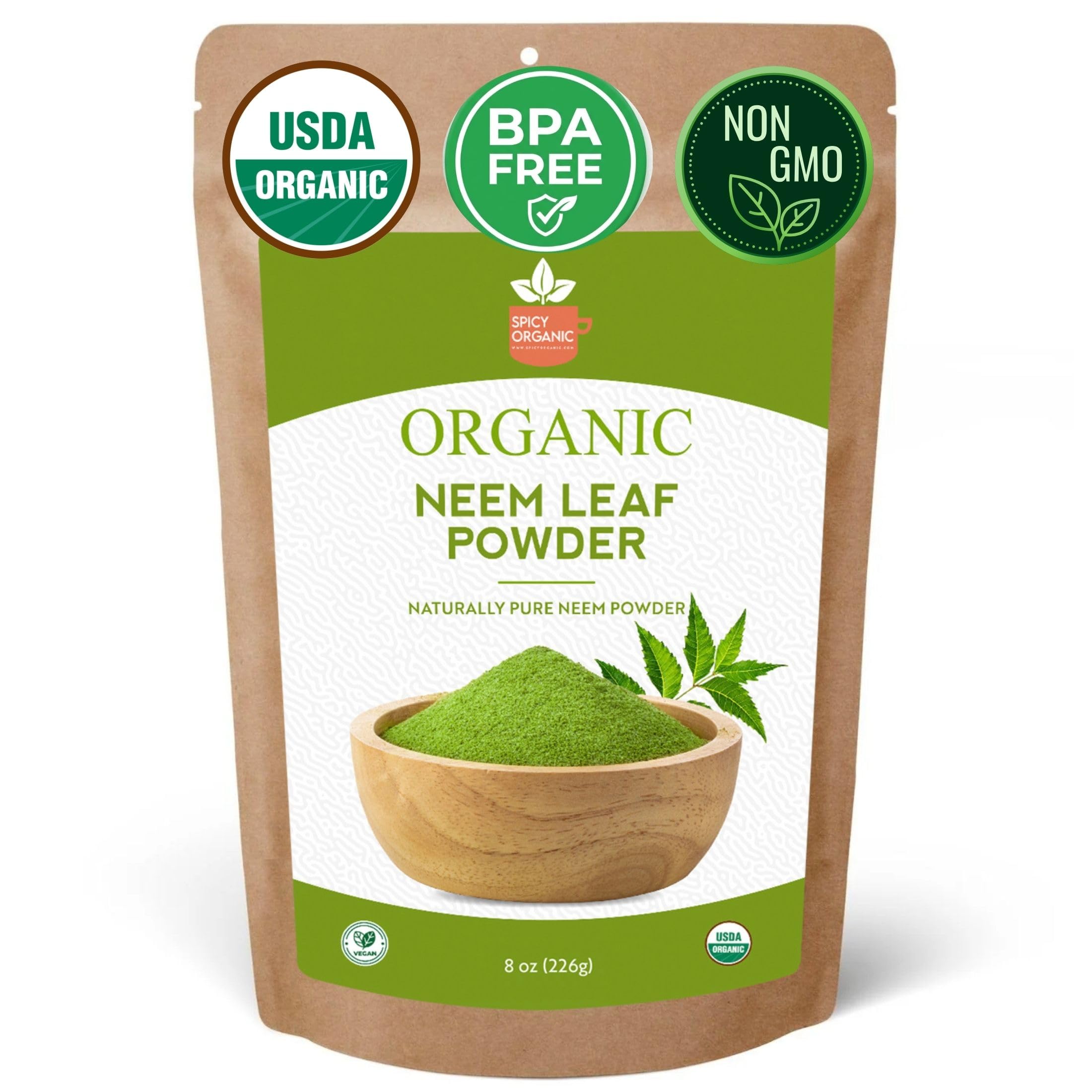 SPICY ORGANIC Neem em pó orgânico de folhas de Azadirachta indica, 224 g