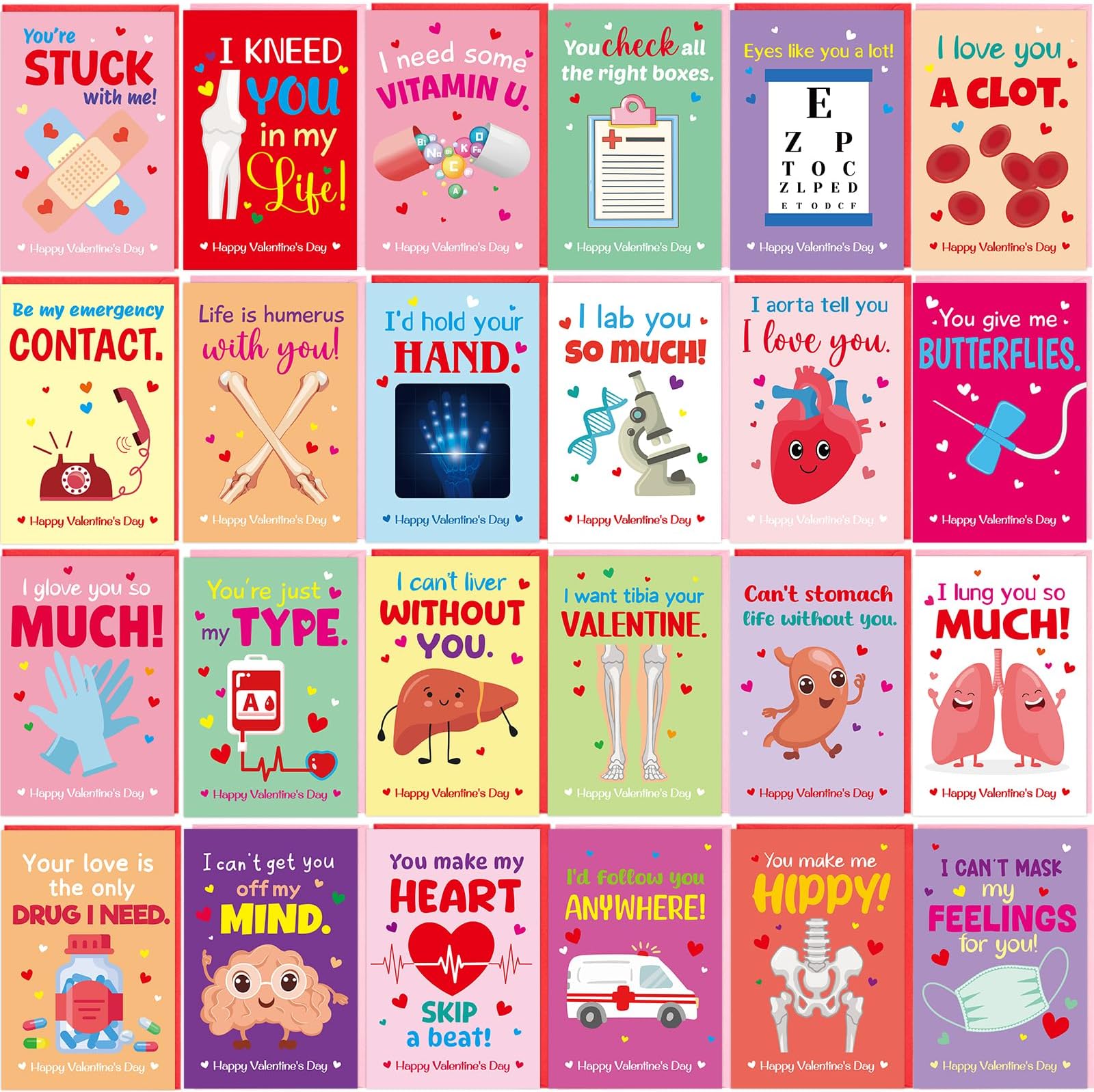 ceiba tree 24Pcs Funny Nurses Valentines Day Cards Medical Happy Valentine's Day Greeting Cards for Doctors Coworker Medical Staff