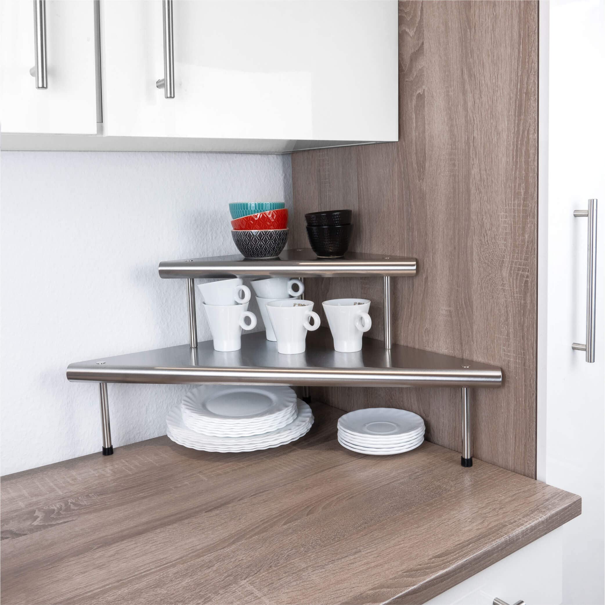 Maximex Étagère d'angle de cuisine Massivo Duo à 2 rayons, Argent