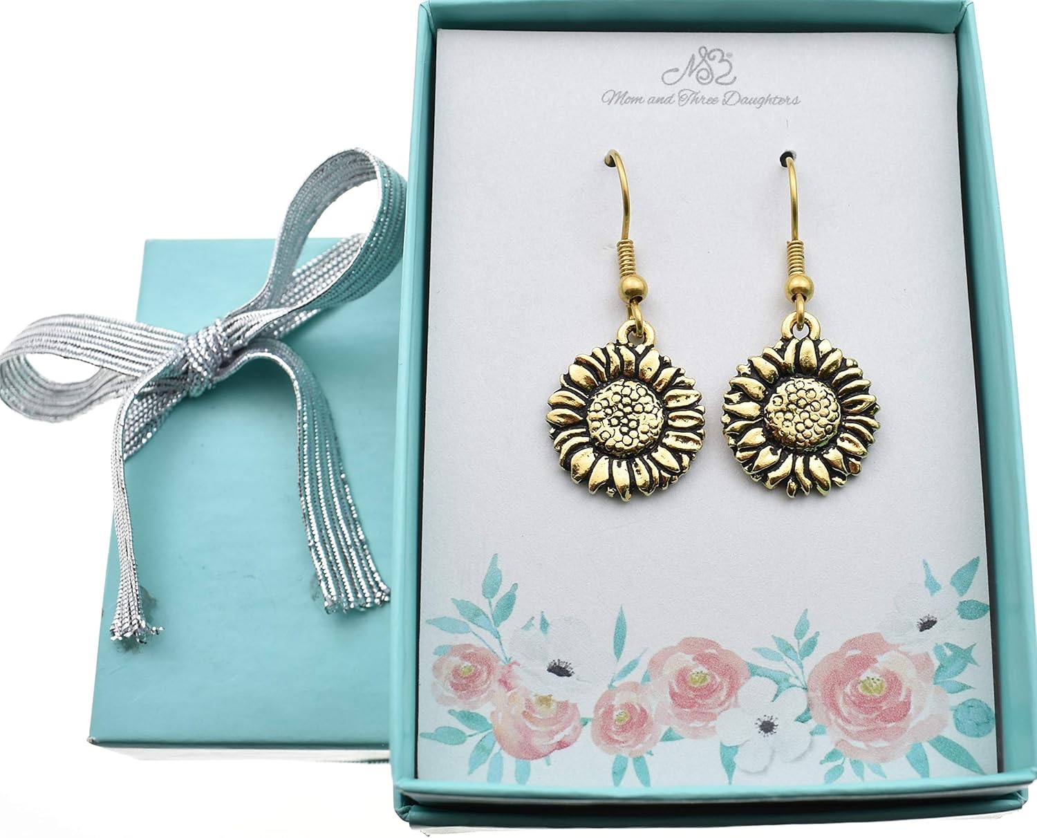 Sunflower Earrings | Antique Gold Plated Pewter on Gold Plated Stainless Steel Earring Hooks | Gift for Her