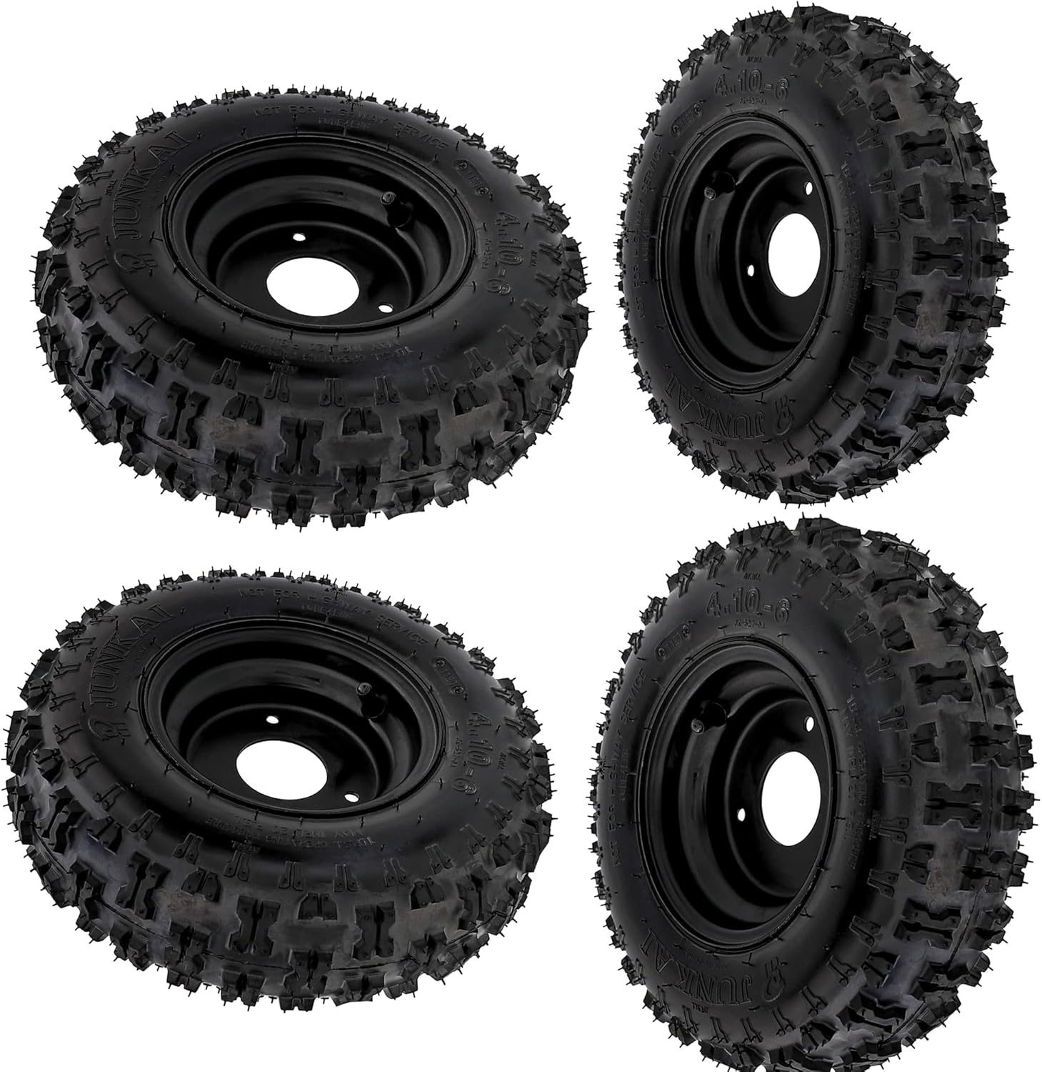 6" Go Kart Wheels 4-Pack 4.10-6 Tire on 3-Stud Rim – Mini Bike, ATV, UTV, Drift Trike, Golf Cart, Quad Buggy, Dune Moped, Lawn Mower, 4-Wheeler Off-Road Replacement