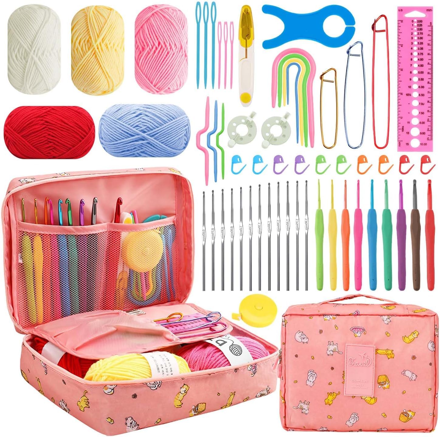 QLECT Crochet Needle Kit 107Pcs with Carry Bag DIY Crochet Kit with Tools & Accessories Comprehensive Crochet Kit for Beginners & Professionals