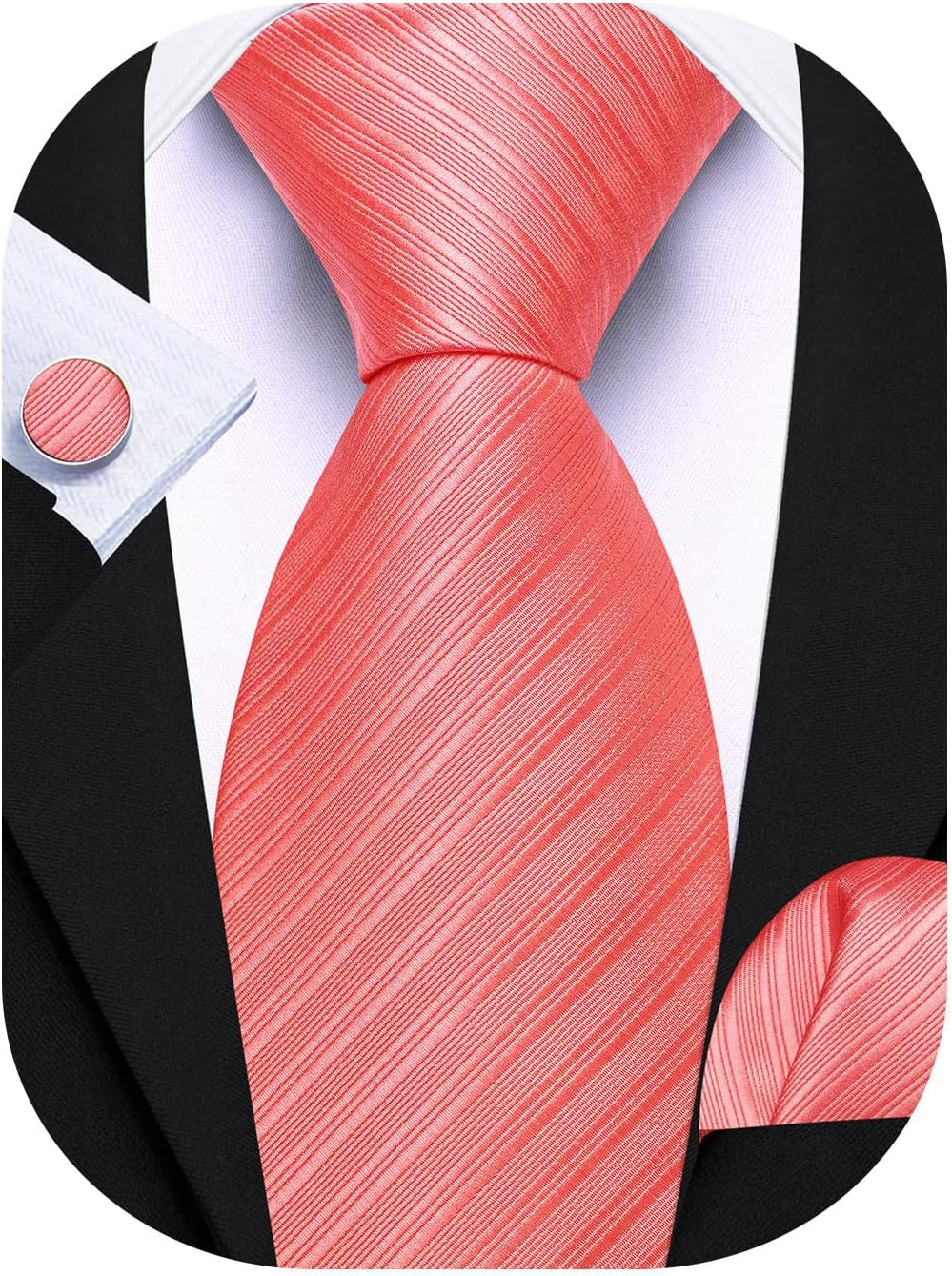 Barry.Wang Solid Striped Tie for Men Silk Necktie Pocket Square Cufflinks Formal Wedding Party Business