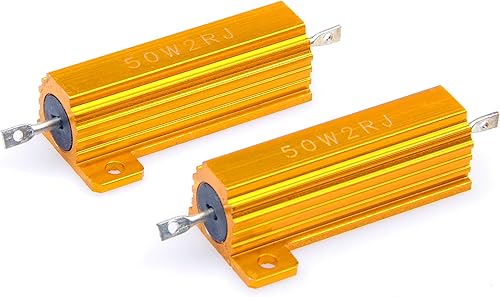 Resistor de carcasa de aluminio electrónico de 50 vatios, 2 ohmios, 5% bobinado de alambre, color dorado (paquete de 2)