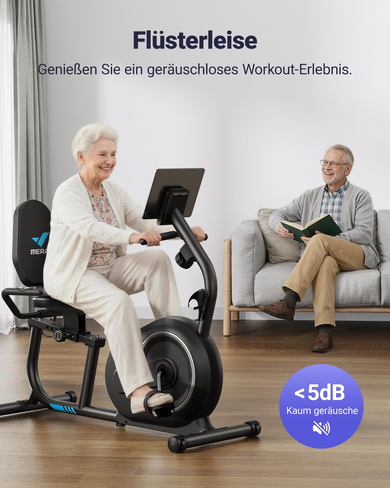 MERACH Liegeergometer für Zuhause mit 8-stufigem Magnetwiderstand, leiser Heimtrainer Fahrrad mit Smart Bluetooth, App-kompatibel, LCD-Display, Herzfrequenzsensoren, verstellbare Rückenlehne, S08/S23