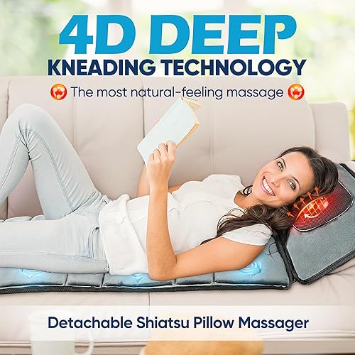 Miniatura 2 de Kitvance Alfombrilla de masaje, almohadilla de masaje vibrante de cuerpo completo con almohada de masaje de cuello Shiatsu desmontable, 10 motores