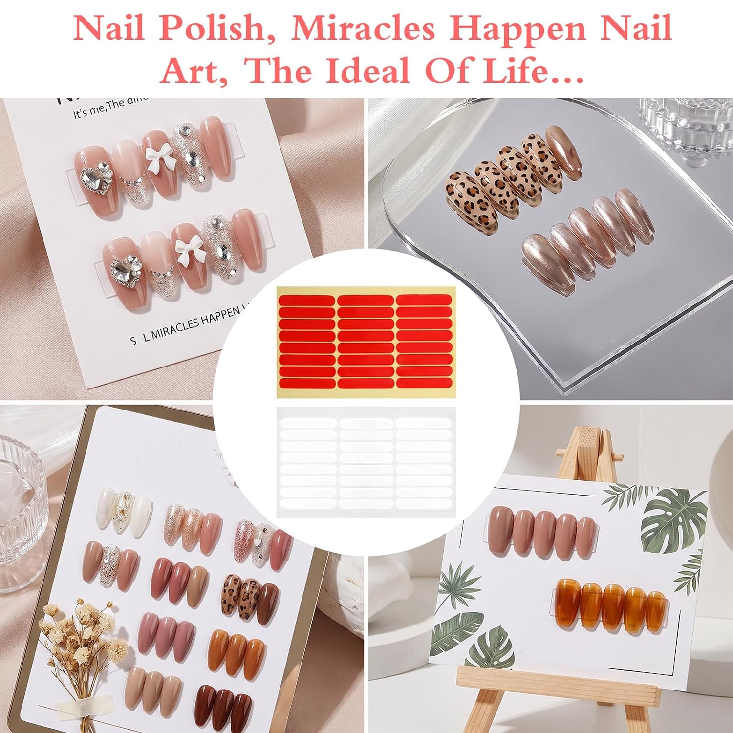 16 Sheets Double Sided Tape for Nails 480pcs Nail Art Display Strip for Press On Nails Storage Clear Adhesive Mounting Tapes for Art Display Fake Nail Packaging Storage & Manicure Organization