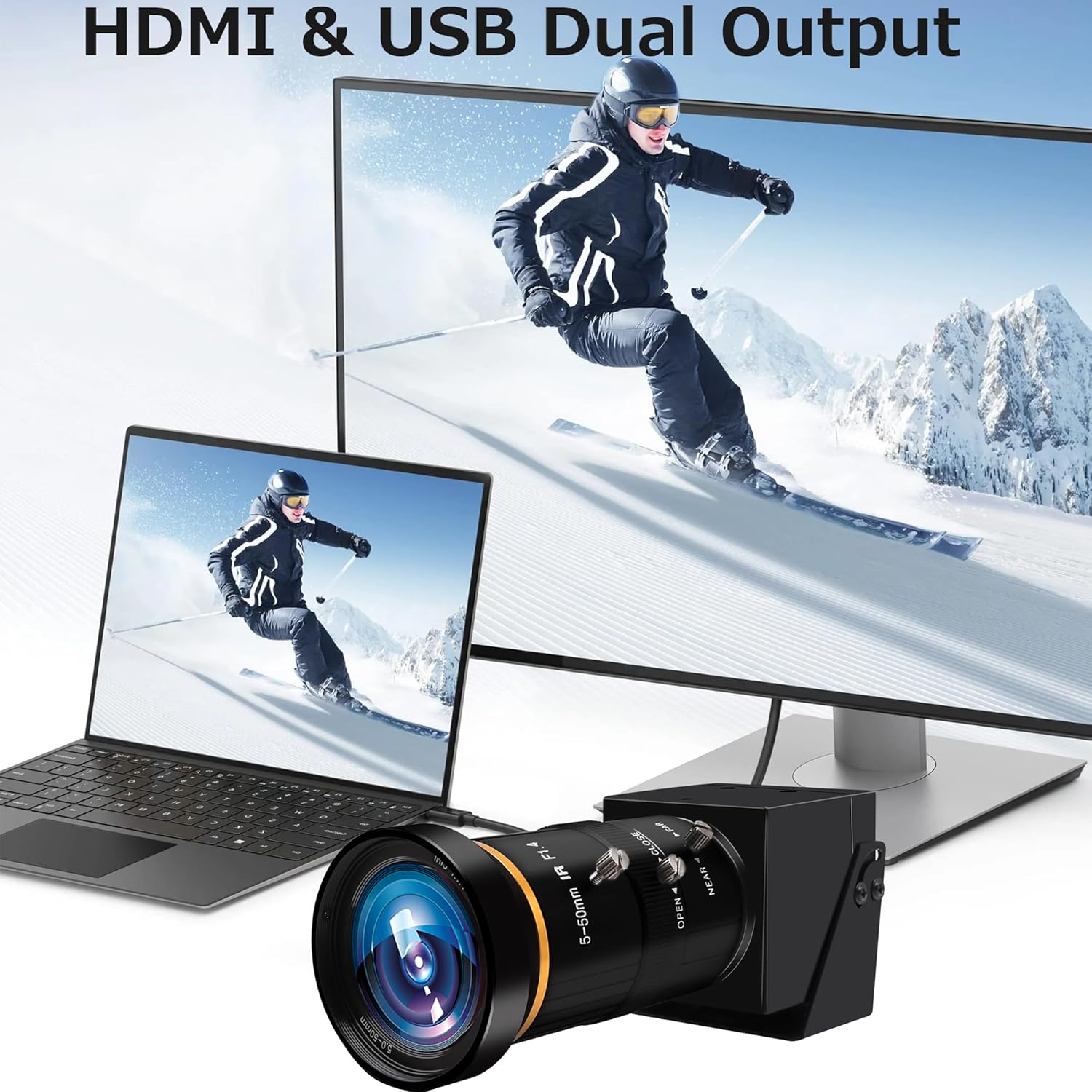 MMlove 4K HDMI USB Camera 30FPS Webcam 10X Variable Focus 5-50mm Lens H.265 2X Digital Zoom PC Streaming Close up Zoom in and Out Web Camera for Conference Classes