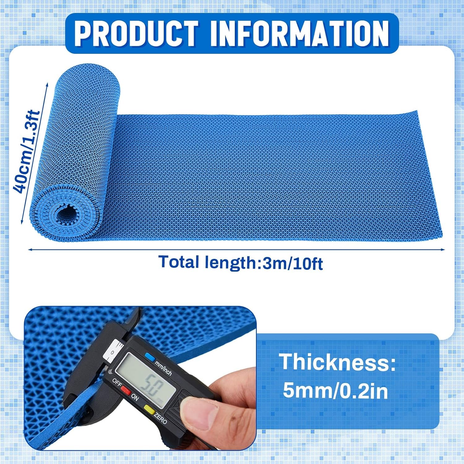 Tinideya 1.3x10 ft Non‑Slip Pool Drainage Floor Mat, Commercial & Indoor Wet Area Anti‑Slip PVC Water Drainage Mat, Cut‑to‑fit Pool, Bathroom, Garage PVC Mesh Flooring, Blue