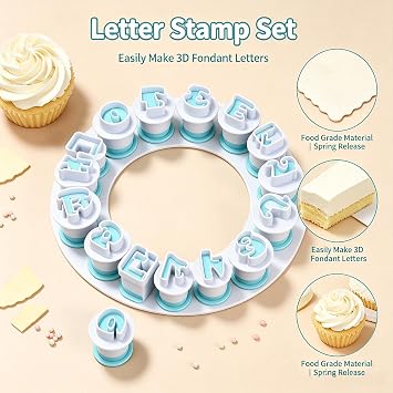 36PCS Alphabet Cookie Cutter Set, A-Z Fondant Letter Cutters and Number Stamps, Food Grade Plastic Cake Decorating Tools for Birthday Wedding Christmas Party