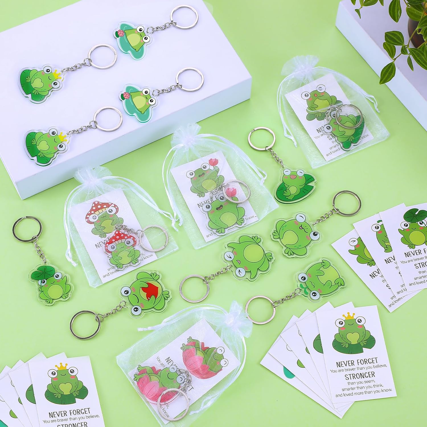 Sureio 24 Set Frog Keychains Employee Appreciation Gifts Bulk Positive | Funny Frog Emotional Support Keychains with Motivational Cards, Thank You Team Gifts, Coworkers Staff Birthday Party Favor
