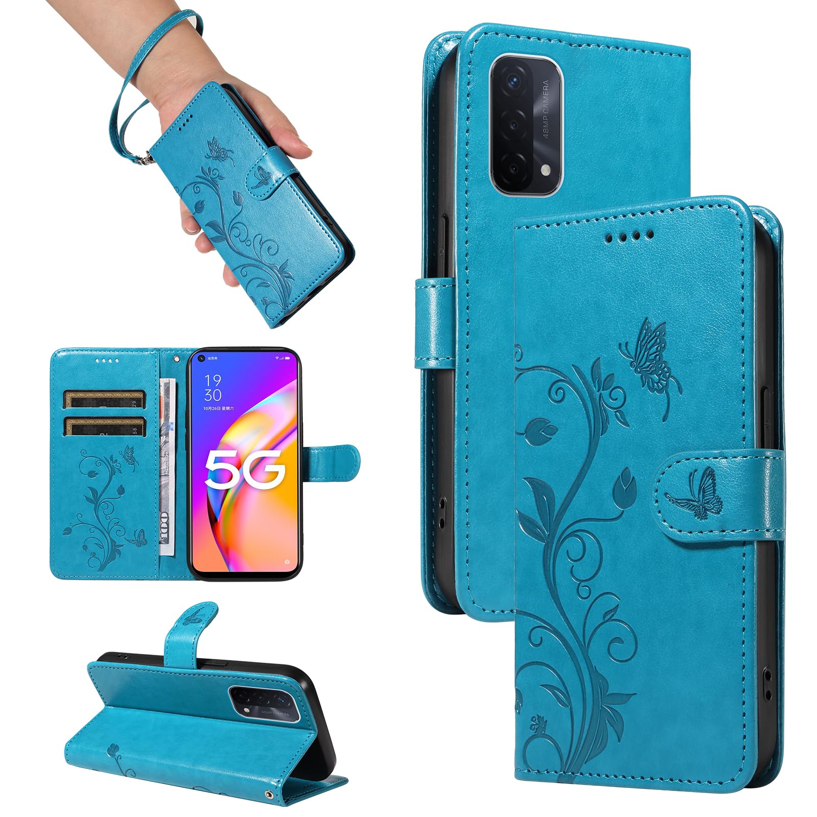 Housse étui Oppo A54 5G / A74 5G - Cuir PU, Portefeuille, Fermeture Magnétique