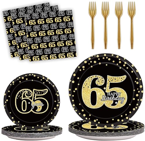 96 piezas de suministros para fiesta de cumpleaños 65, platos de 65 años, decoraciones de mesa para cumpleaños 65, regalos de fiesta de cumpleaños