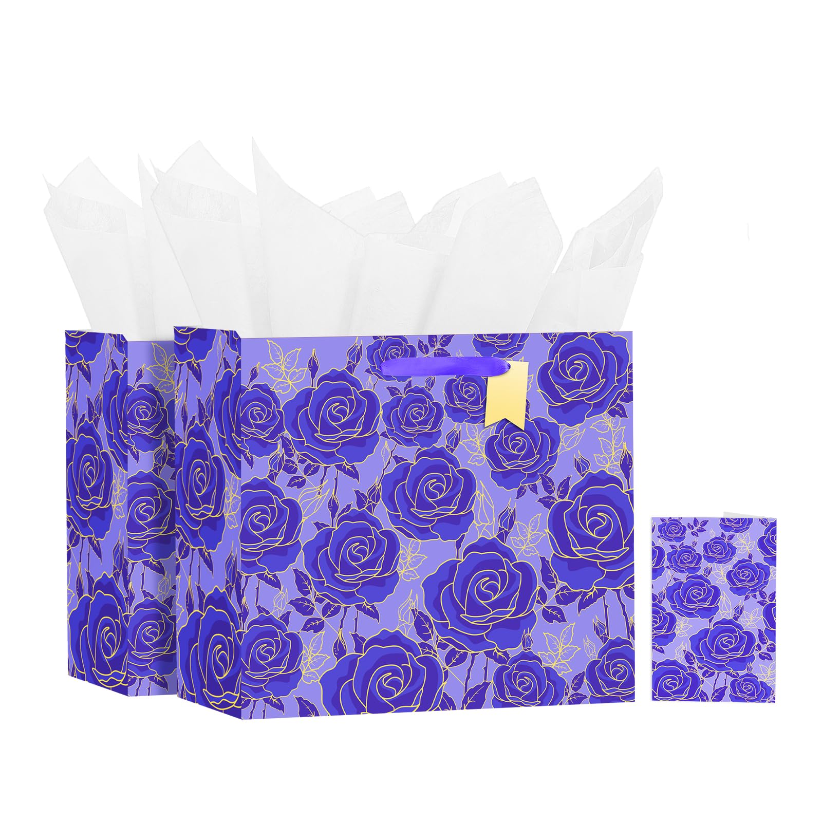 Bloomwords 13" Valentines Day Gift Bags with Card Tissue(Rose Flower) - Birthdays, Valentine’s, Weddings, Anniversaries, Kit includes Card and Tissue