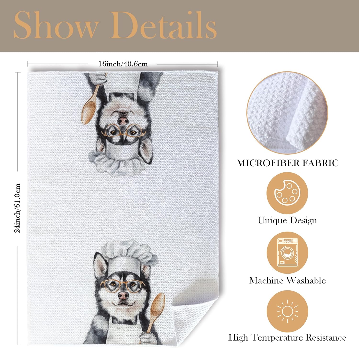 Funny Husky Chef Kitchen Towels, Gifts for Husky Lovers Dish Tea Towels for Kitchen, Chef Gifts for Men Women Decorative Hand Towel, Dog Mom Dad Gift, 16x24 Inch - Image 8