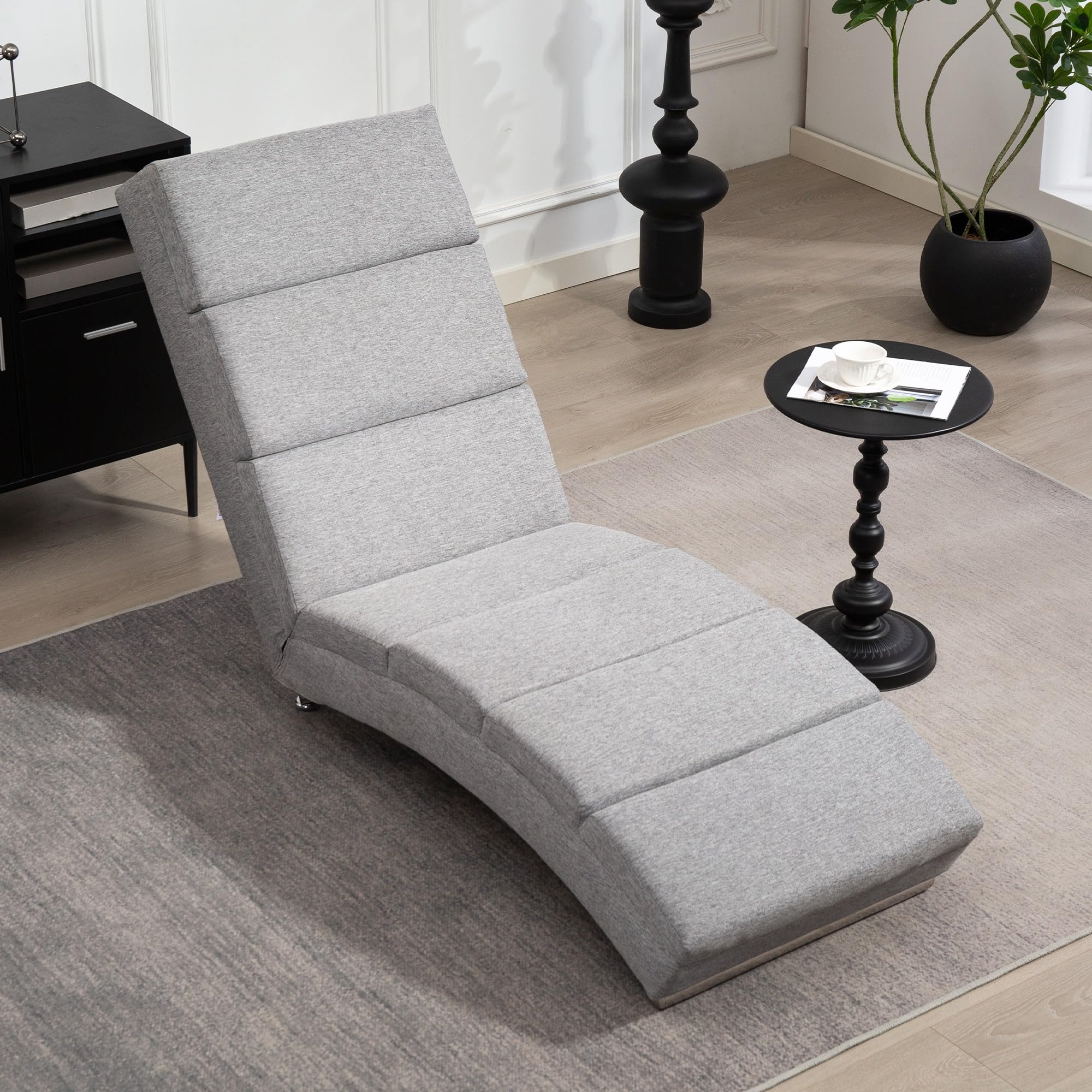 HOMCOM Poltrona Chaise Longue Ergonomica con Schienale Alto in Tessuto, Sdraio Relax con Imbottitura Spessa e Gambe in Acciaio, 160.5x60.5x93 cm per Soggiorno, Camera da Letto e Salotto, Grigio Chiaro