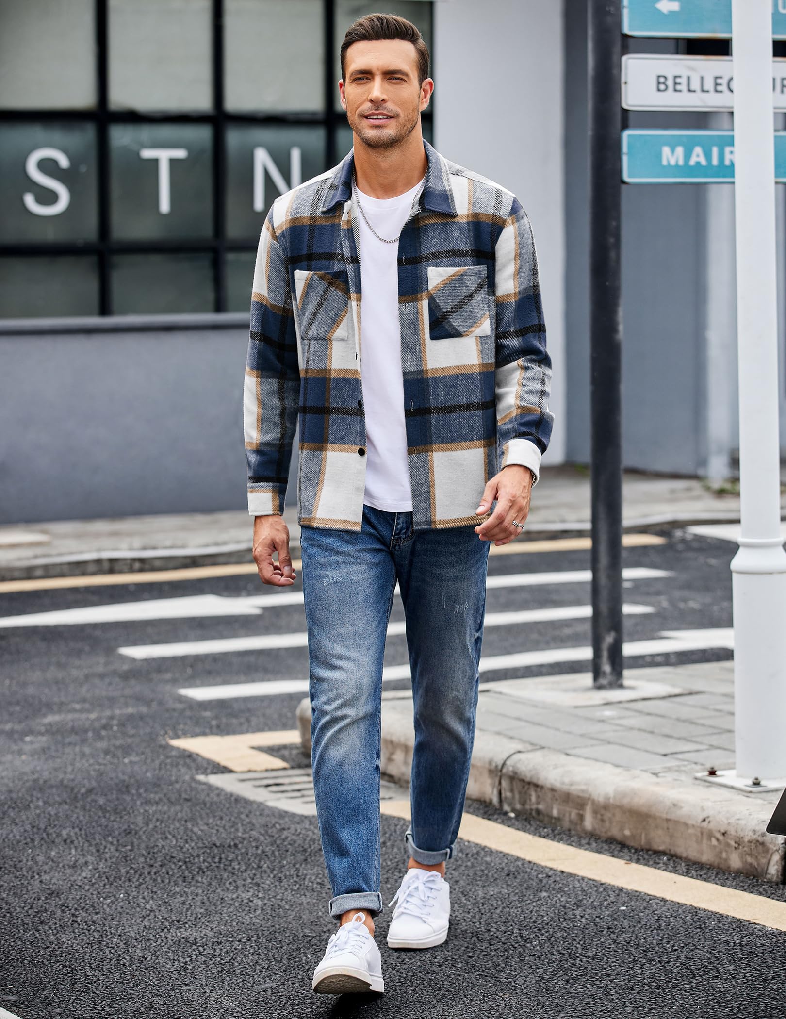 COOFANDY Camicia Giacca Uomo a Quadri Calda Casual