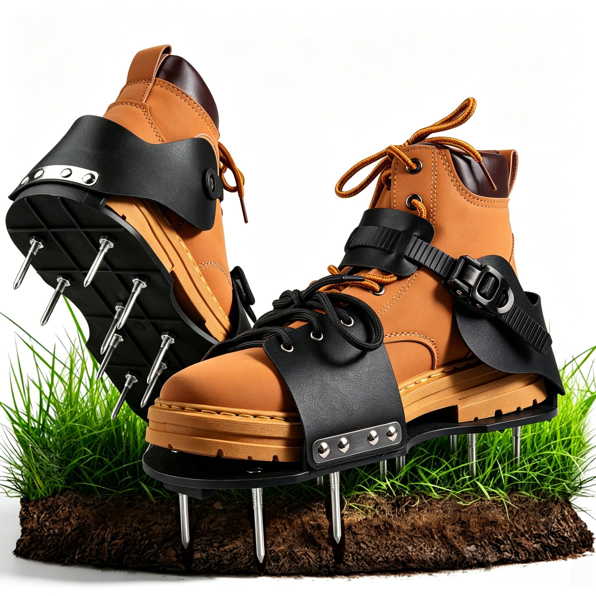 Generisch Nagelschuhe Rasen, Nagelschuhe Rasenlüfter Schuhe mit 26 Stahlspitzen und Verschluss, Rasenbelüfter Garten Grasbelüfter, Rasenschuhe für Rasenbelüftung und Auflockern, Universalgröße 37-47