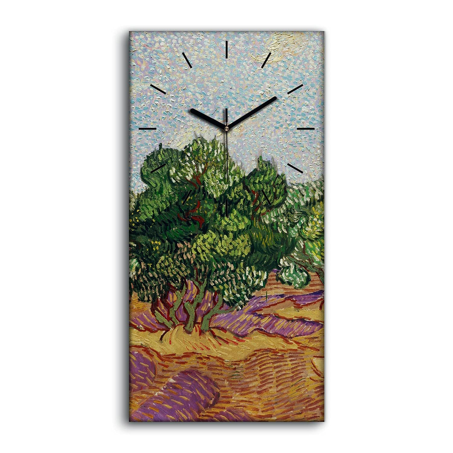 Horloge sur Toile art moderne avec mains noires et motif oliveraie