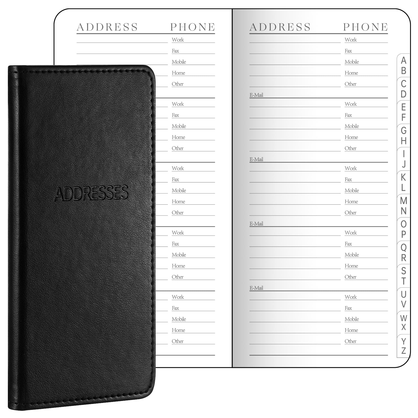 Carnet d'adresses en cuir avec onglets alphabétiques - Petit carnet de mots de passe de 15,2 x 8,2 cm - Noir - Organiseur d'adresses pour numéros de téléphone et connexions à un site Web - 520