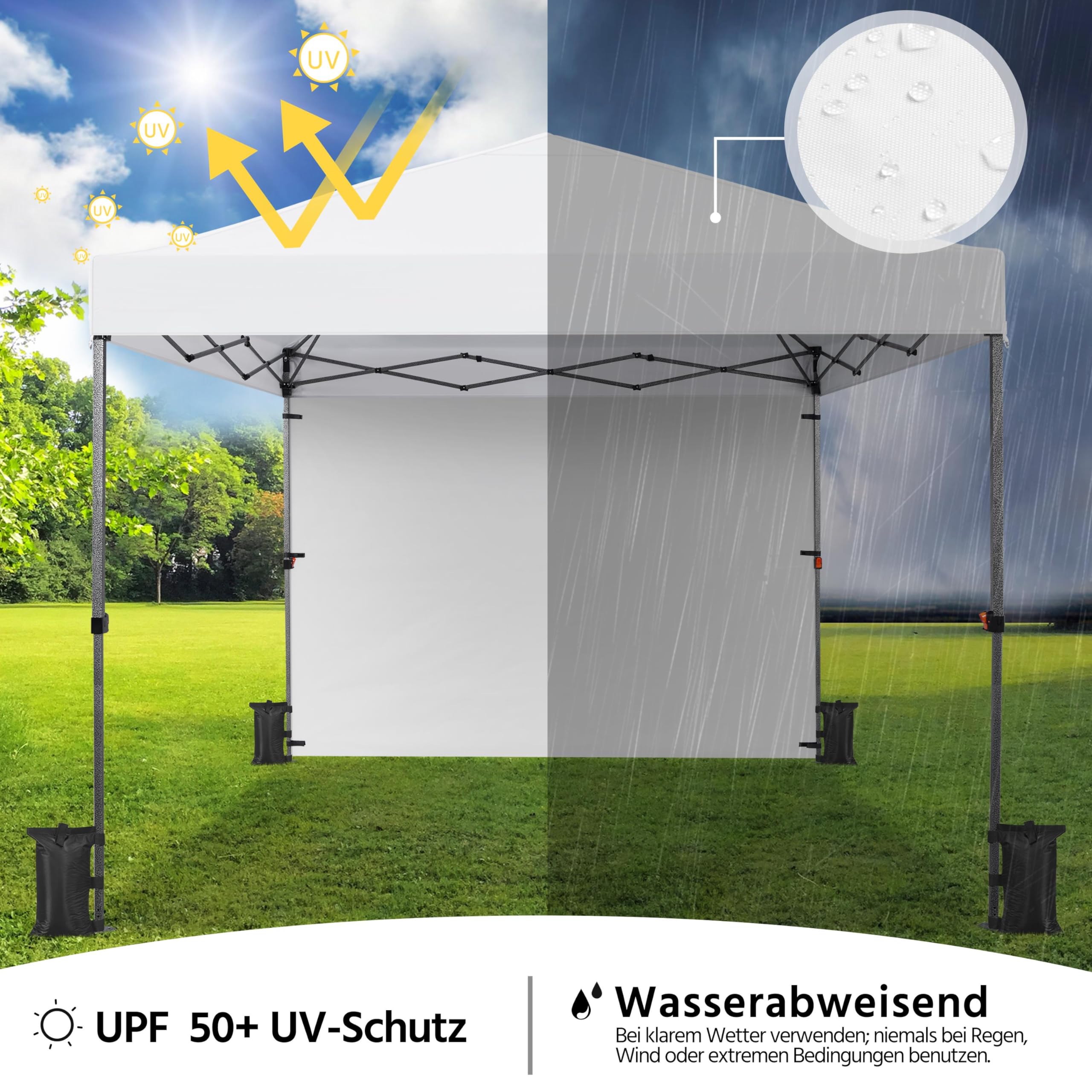 Yaheetech Gazebo pieghevole, 3 x 3 m, impermeabile, stabile, regolabile in altezza, pieghevole, tenda pieghevole pop-up, protezione UV 50 + gazebo per feste, con borsa e 4 sacchi di sabbia