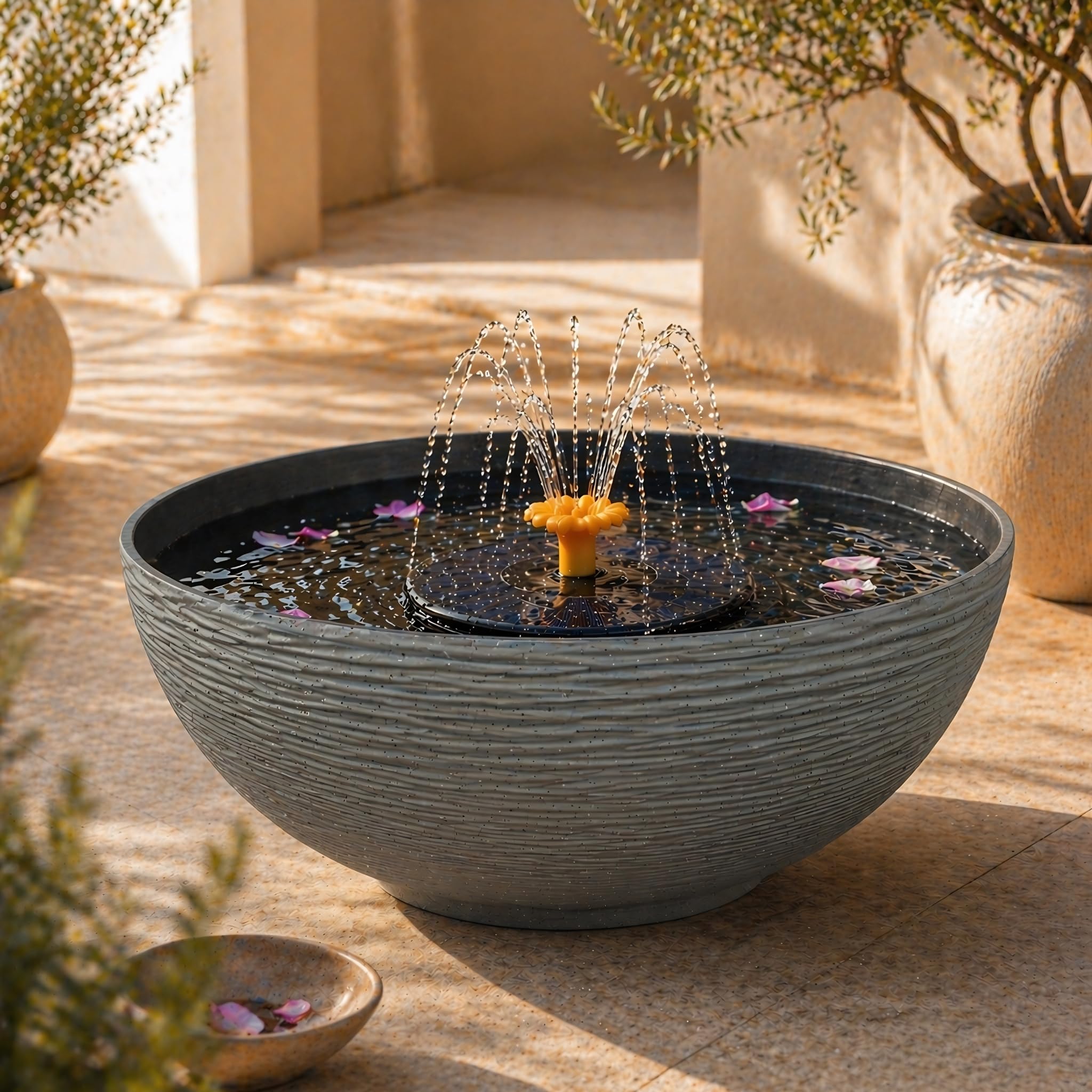 matches21 HOME & HOBBY Fontaine solaire pour l'extérieur – Grand bol de 45 cm gris comme fontaine de jardin