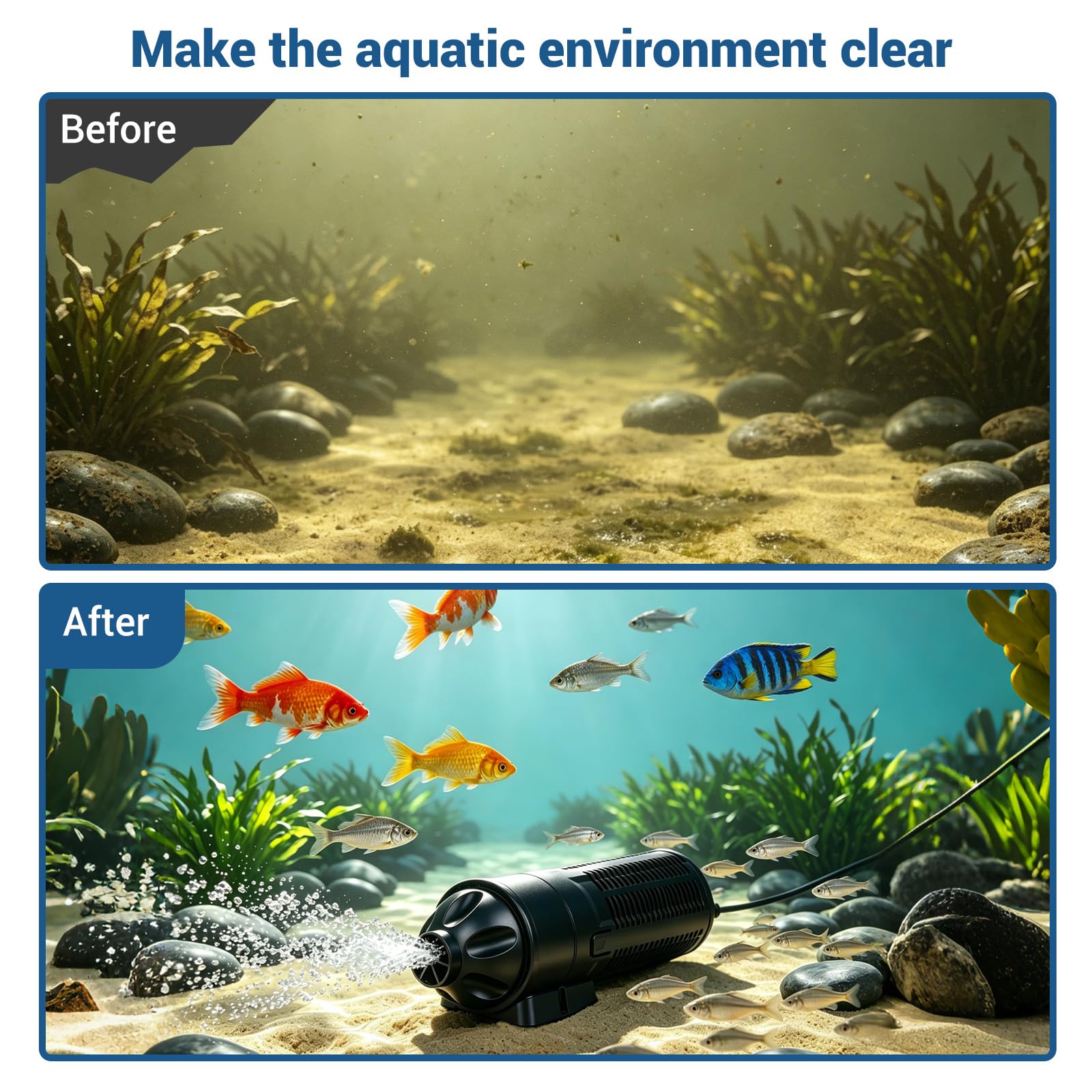 lalago Filtro Interno de Acuario 2000L/h con Clarificador UVC 13W y Bomba para Acuarios 6W, Incluye Clarificador U-V, Potente Bomba, Esponja Filtrante y Red Protectora - Ideal para 200-350L (CUP-613)