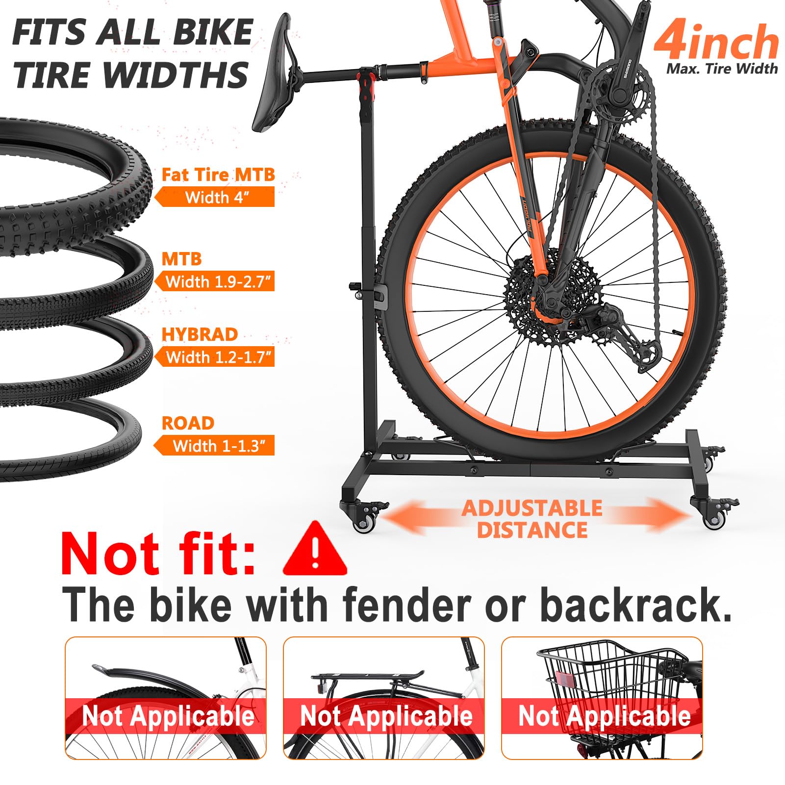 Vertikaler Fahrradständer, freistehend, platzsparend, höhenverstellbar, für Radgrößen bis zu 73,7 cm, Innen-Fahrradaufbewahrung, Garage und Wohnung, aufrechter Fahrrad-Bodenhalter für MTB, Rennrad, 2