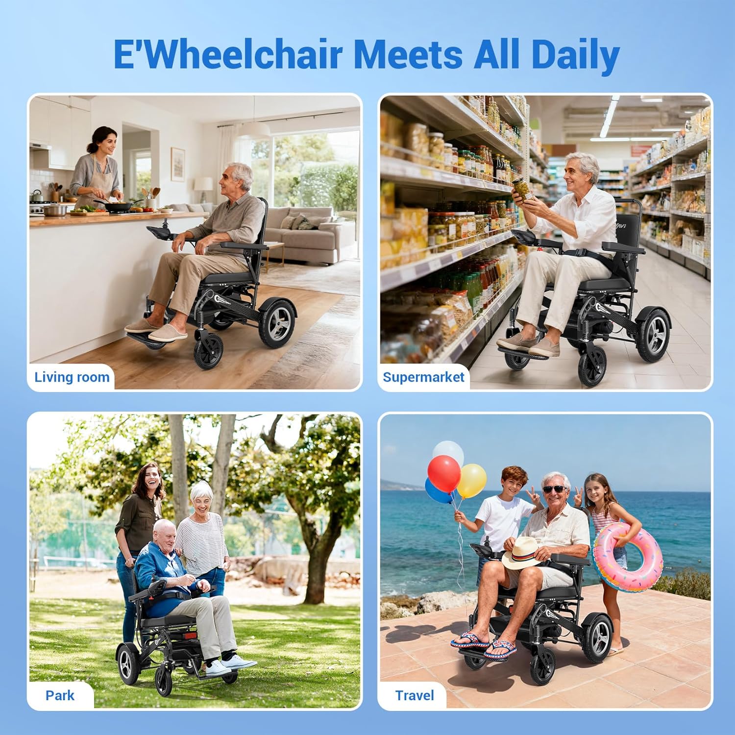 Foldable Electric Wheelchair with Durable Frame for Adults, Lightweight Motorized Power Wheelchair for Seniors with Electromagnetic Brake, Airline Approval, Carbon Fiber Color - Image 5