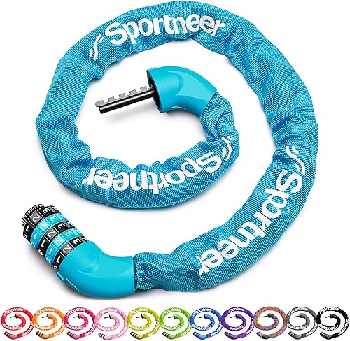 Miniatura 16 de Sportneer Cerradura de bicicleta: combinación de 5 dígitos, cerradura de cadena de bicicleta antirrobo de alta seguridad - 0.98/1.1/1.2 metros de