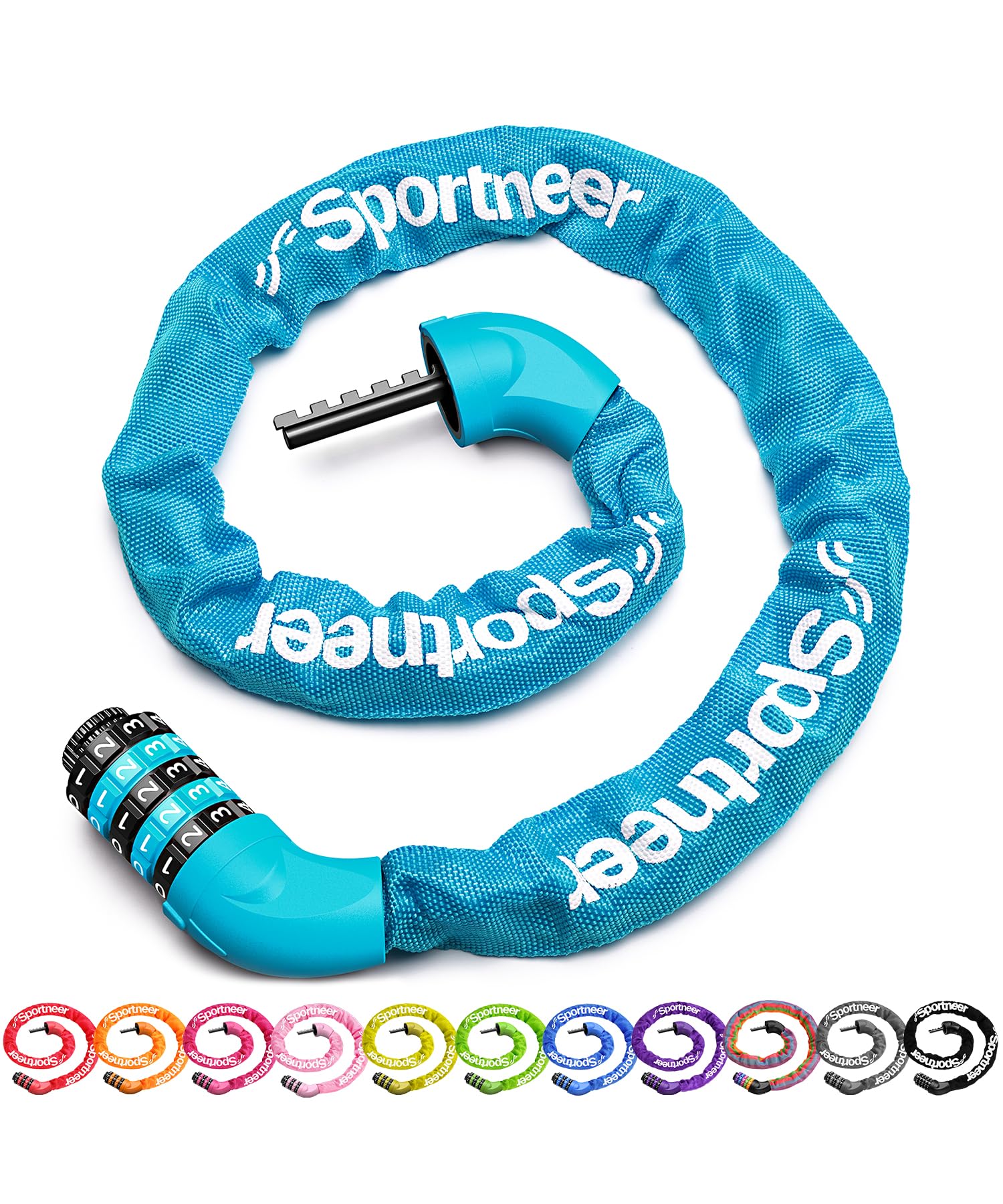 Sportneer Bike Lock: 5 Digit Combination High Security Anti Theft Bike Chain Lock - 3.2/3.6/4ft Heavy Duty Keyless Bicycle Lock for Bike, Motorcycle,