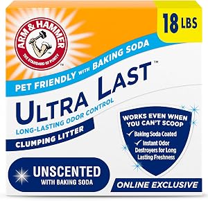 Arm & Hammer Ultra Last Unscented Clumping Cat Litter, MultiCat 18lb, Pet Friendly with Baking Soda