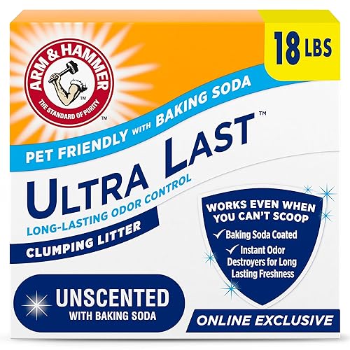 ARM & HAMMER Ultra Last Clumping Cat Litter Unscented MultiCat 18 Lbs. Pet Friendly with Baking Soda Odor Control Litter - 18 lbs (Pack of 1)