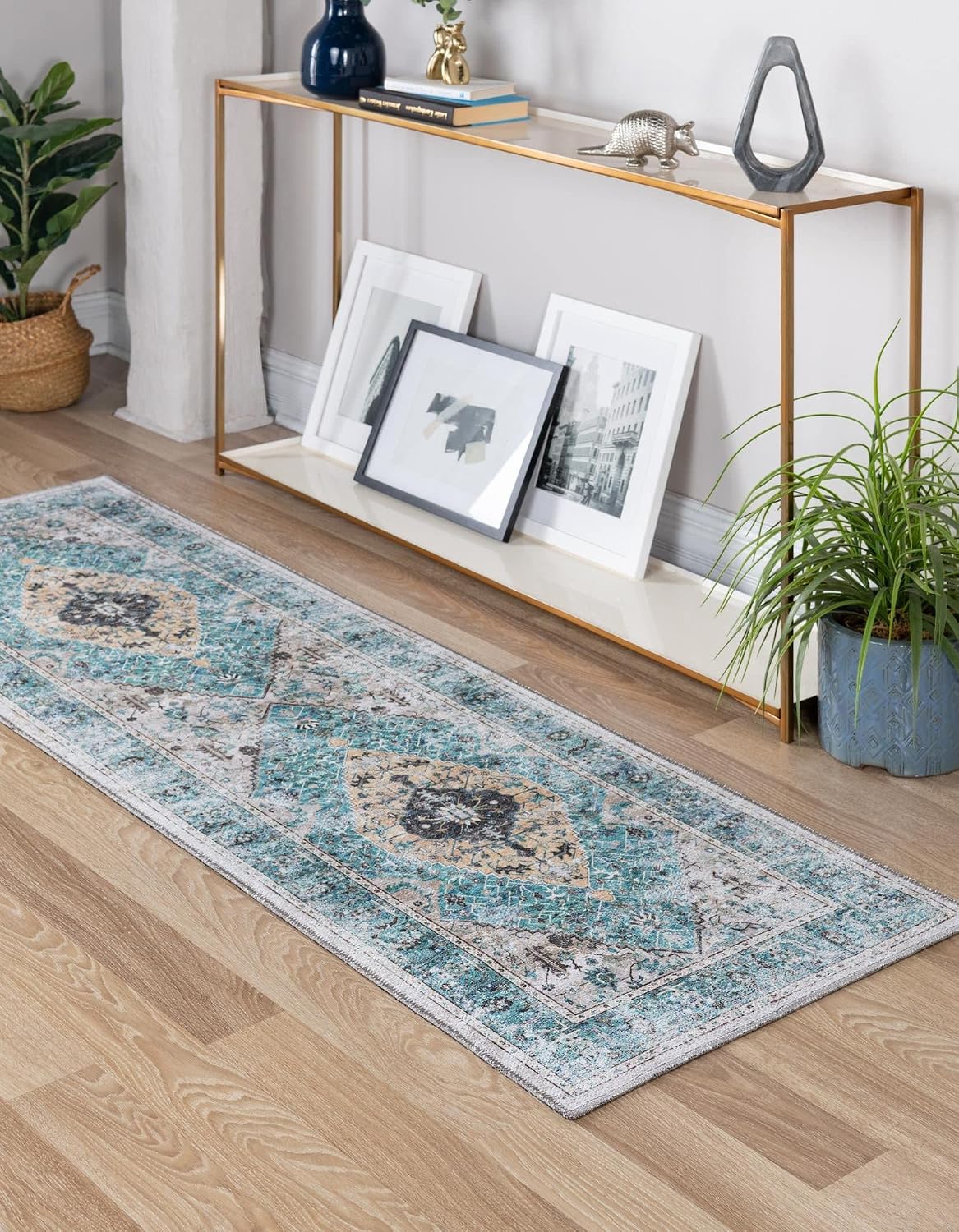 Rugs.com Yara Washable Collection Rug – 2' x 6' Runner Seaglass Flatweave Rug Perfect for Hallways, Entryways