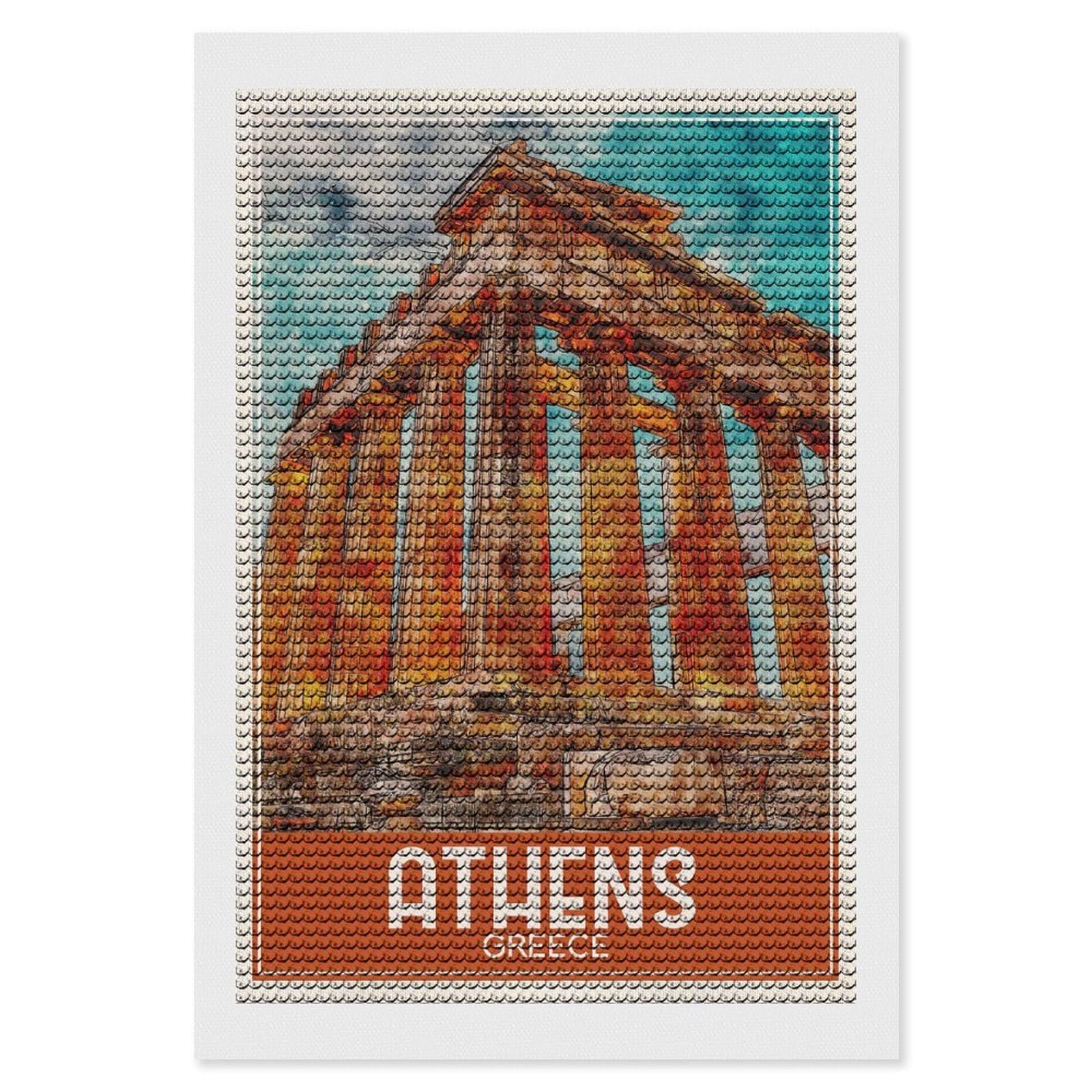Junmoney Travel Art Athens Greece Diamond Painting Kit 8"x12", Easy Handmade Project, Cosy Home Accent, for Craft Lovers, Holiday Gift Idea