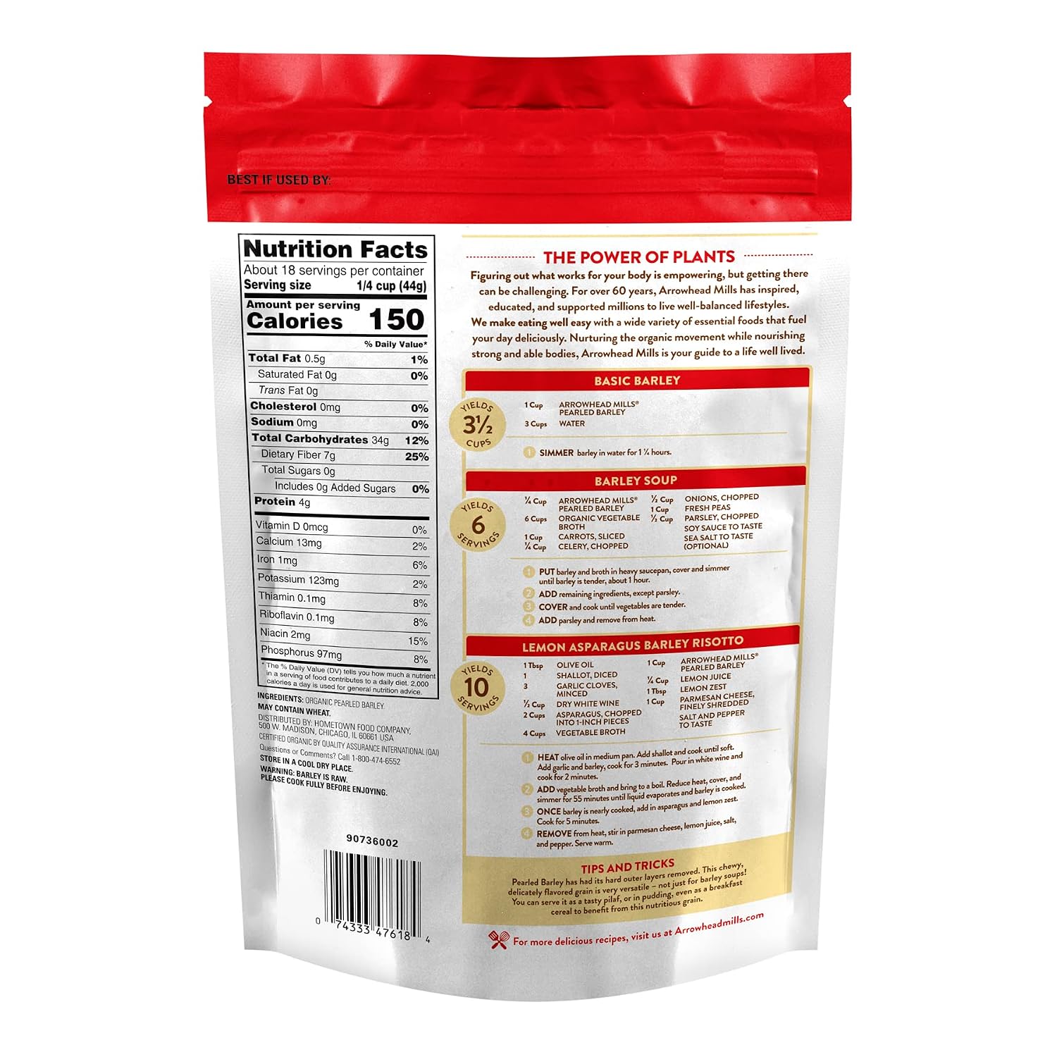 Arrowhead Mills, Pearled Barley, Organic, 28 oz